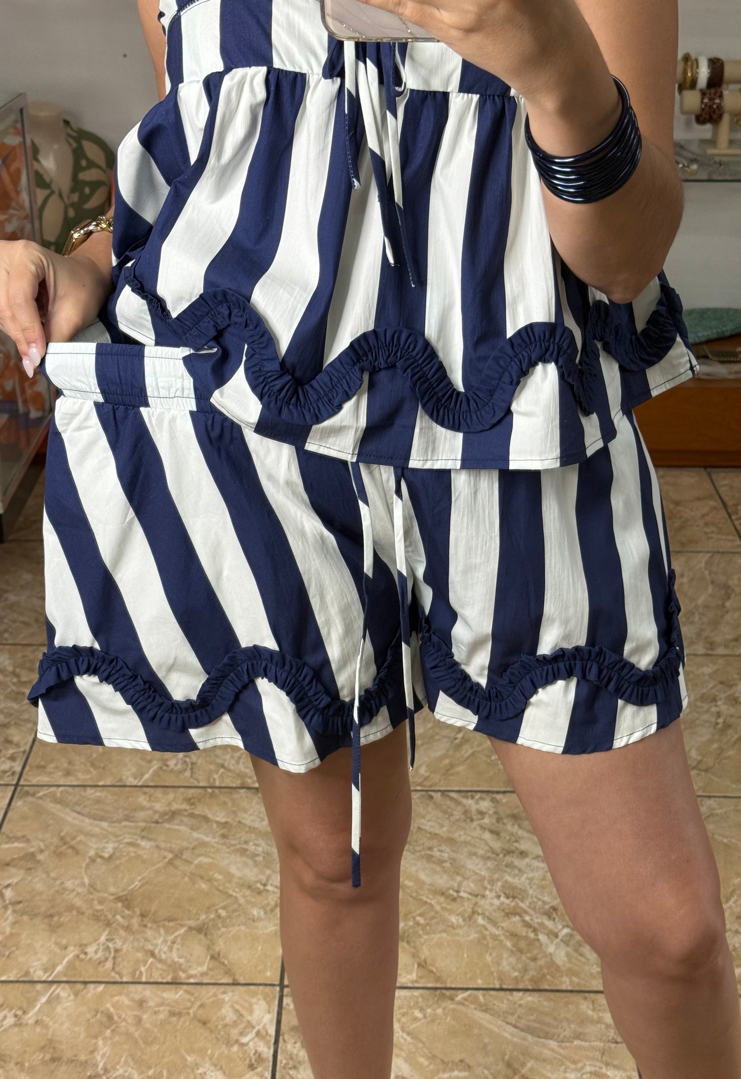 Navy/White Stripes Short Set (NO RETURNS OR EXCHANGE)