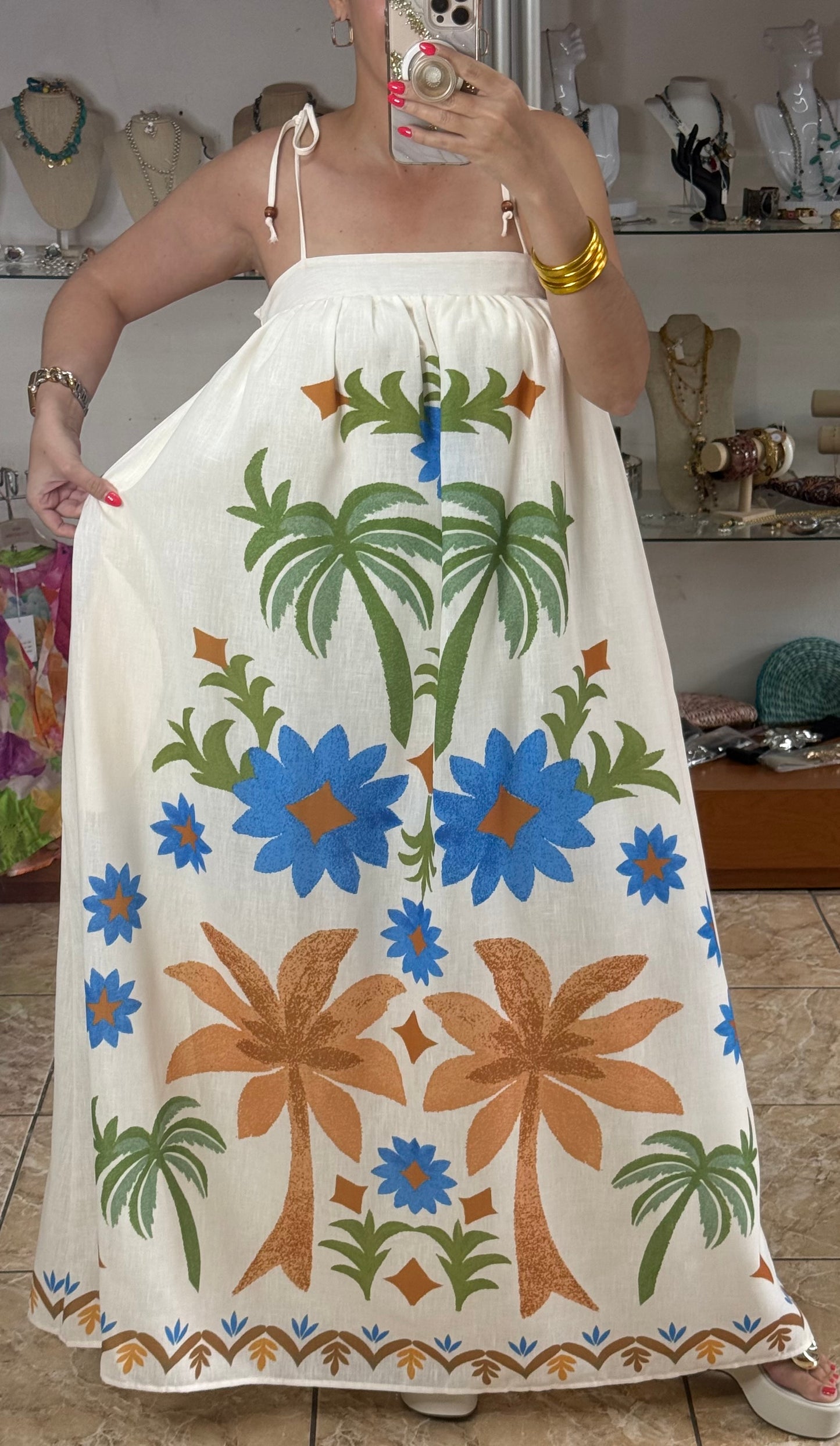 Palm Trees and Flowers Maxi Dress