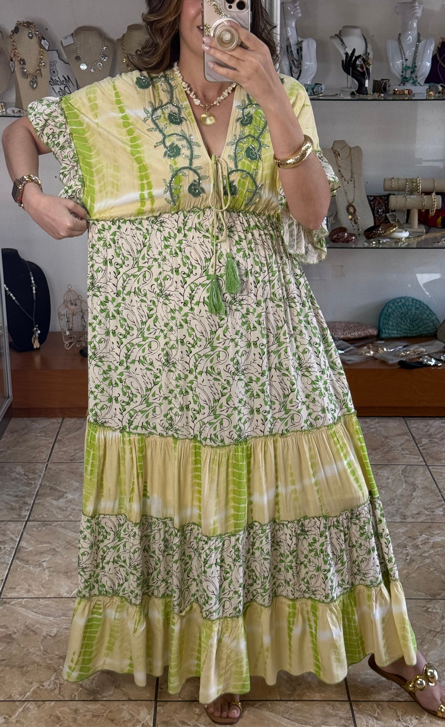 Green OS Bohemian Maxi Dress (NO RETURNS OR EXCHANGE)
