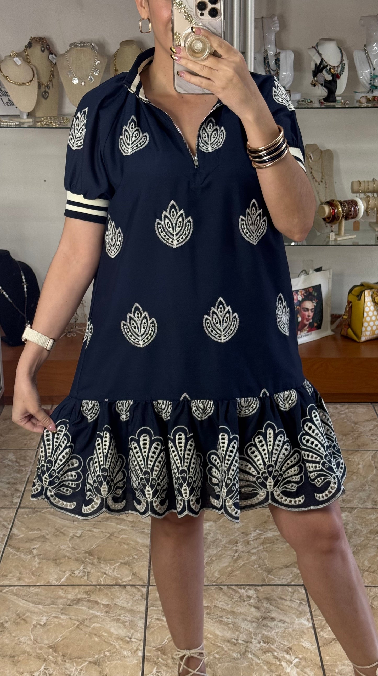 Navy Embroidered Mini Dress (FINAL SALE)
