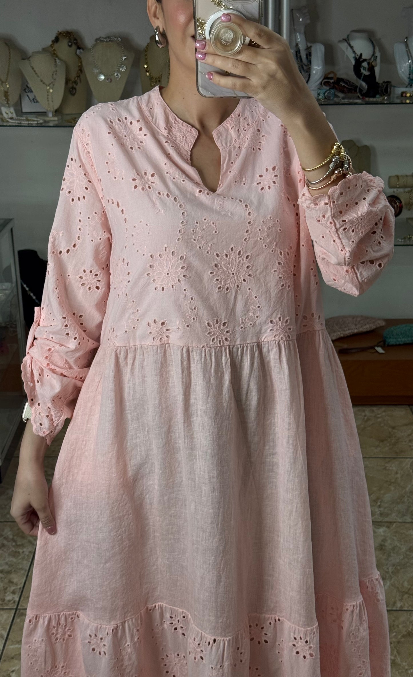 Linen/Eyelet OS Maxi Dress (FINAL SALE)