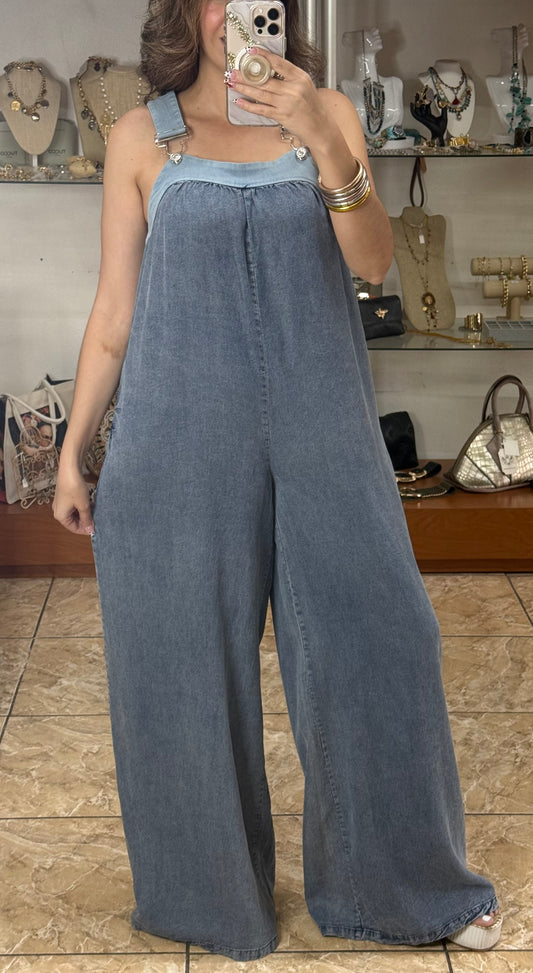2 Tones Denim Jumpsuit (Super Long)
