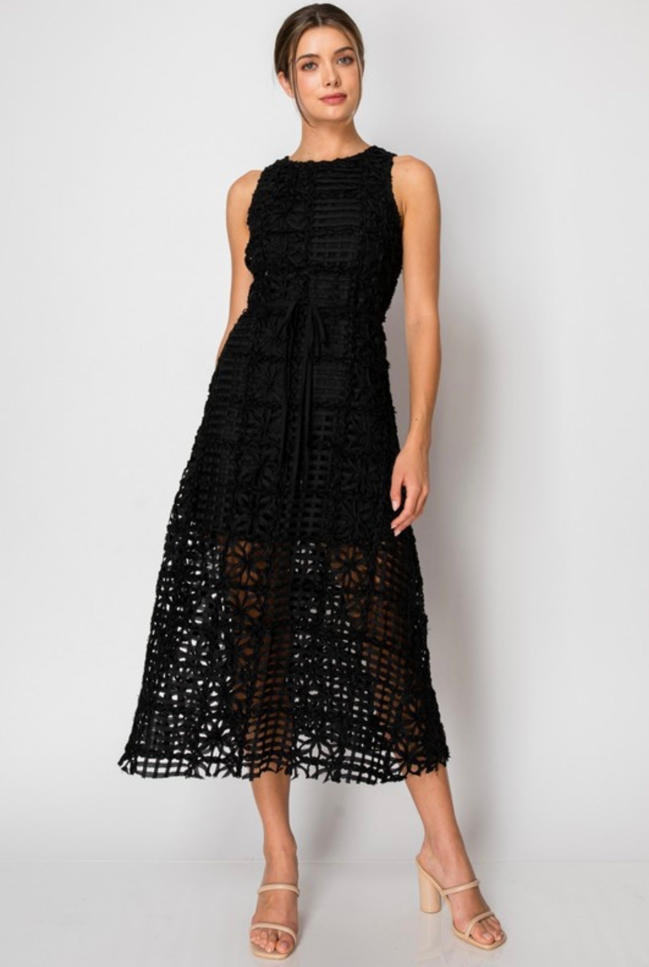 Black Crochet Lace Midi Dress Black Crochet Lace Midi Dress