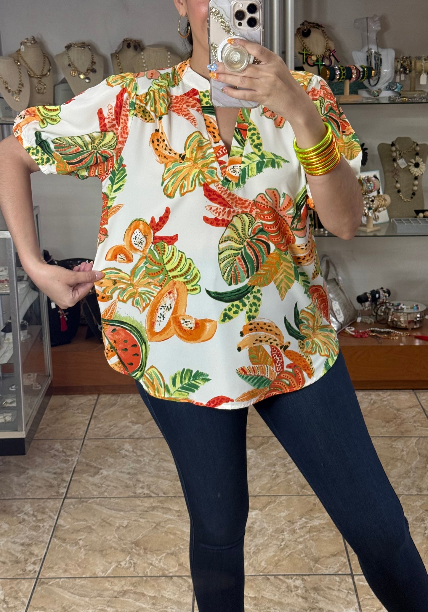 Tropical V-Neck Top (Regular and Plus)
