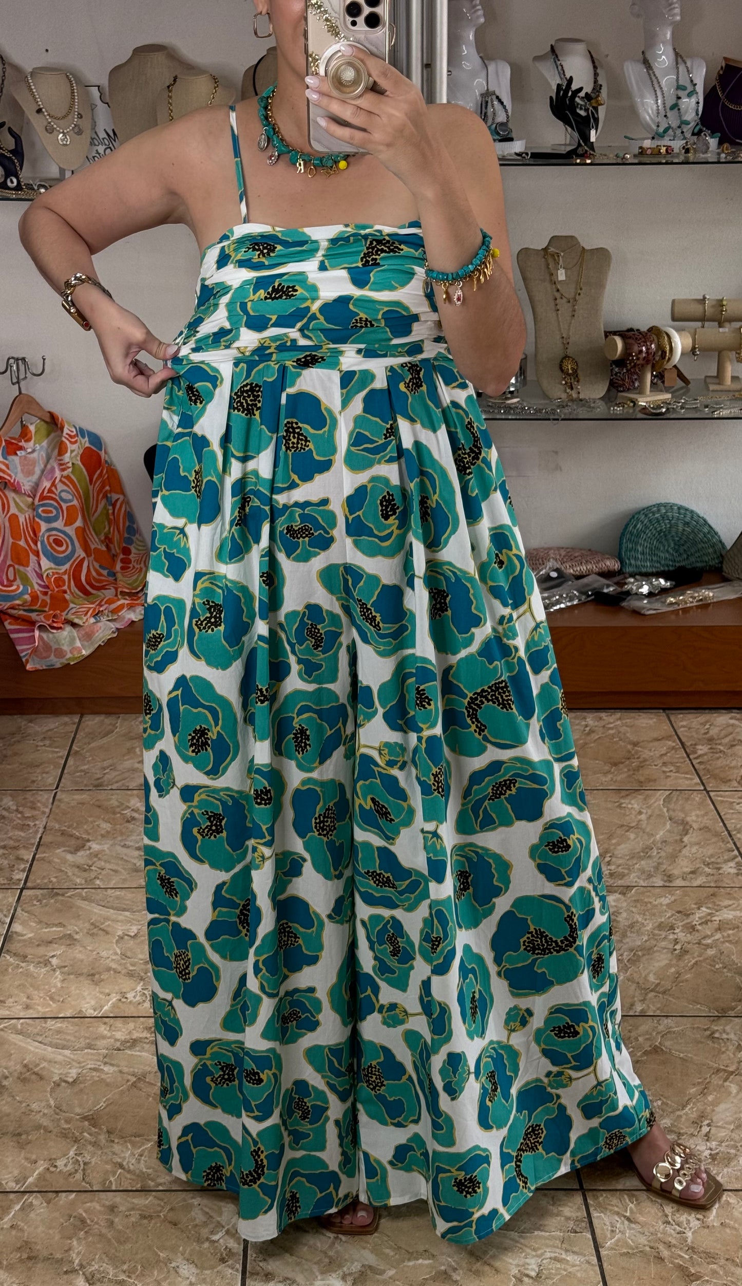 Green Flowers Jumpsuit