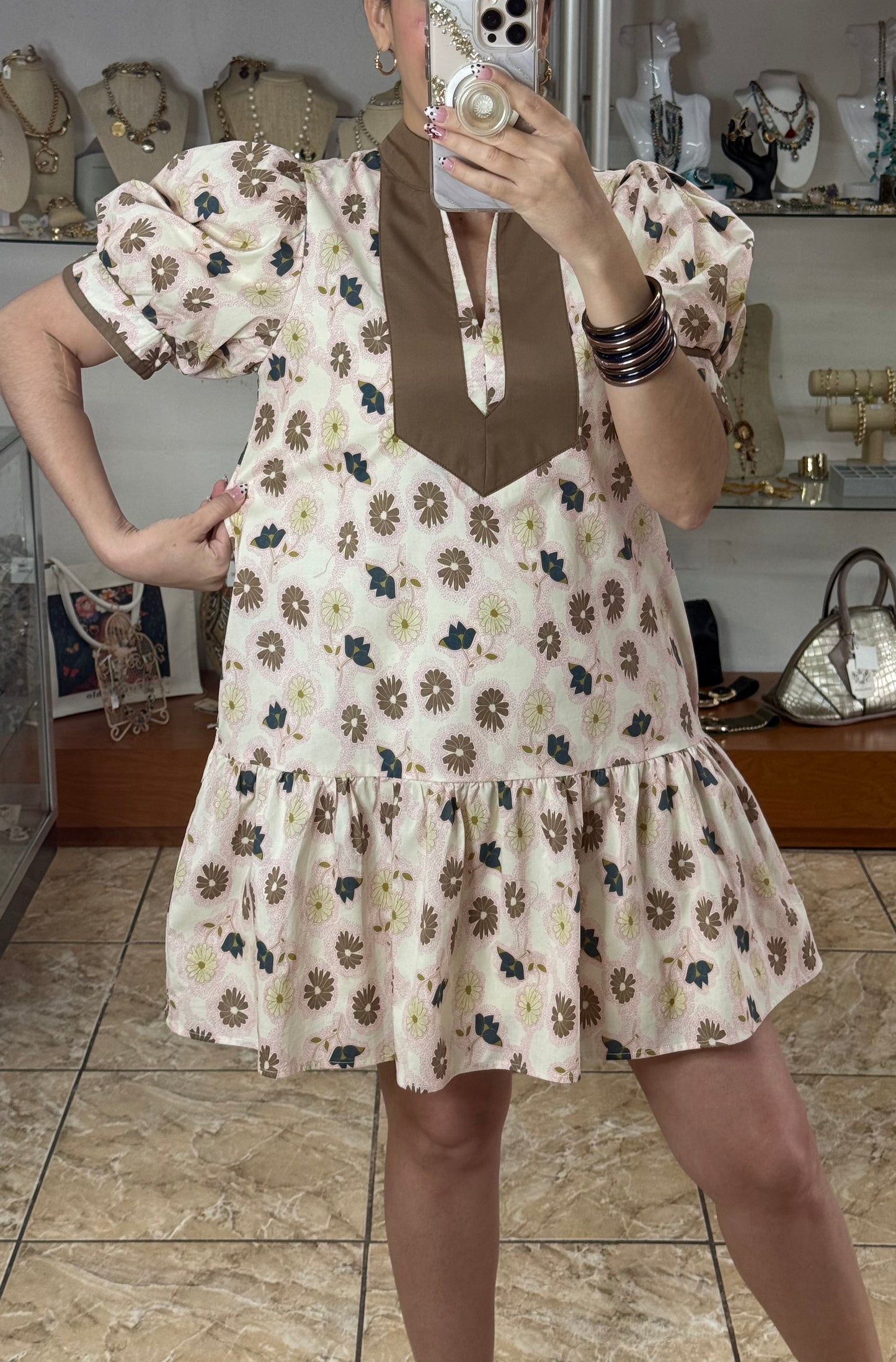 Puff Sleeves Floral Mini Dress