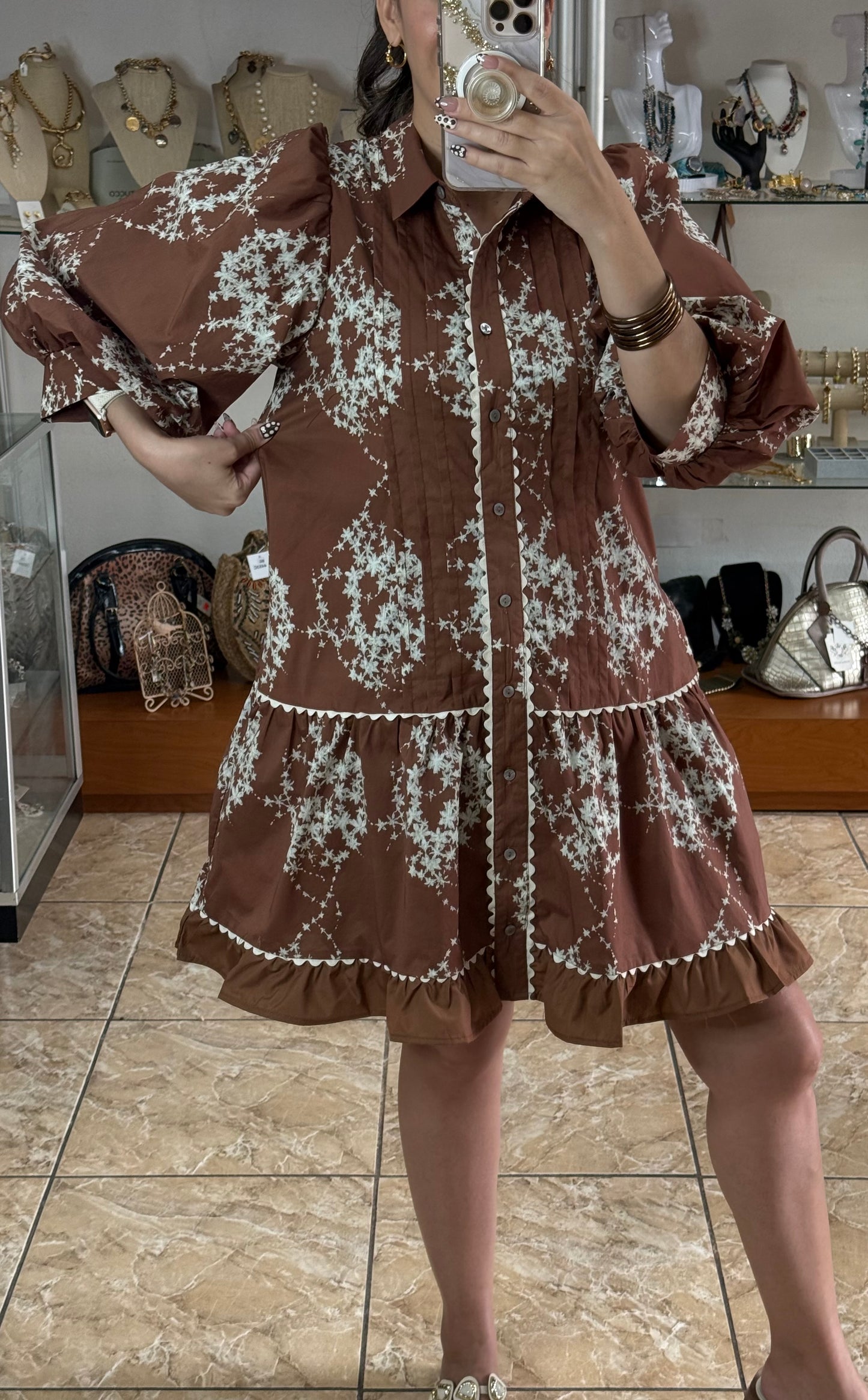Brown Mix Floral Mini Dress