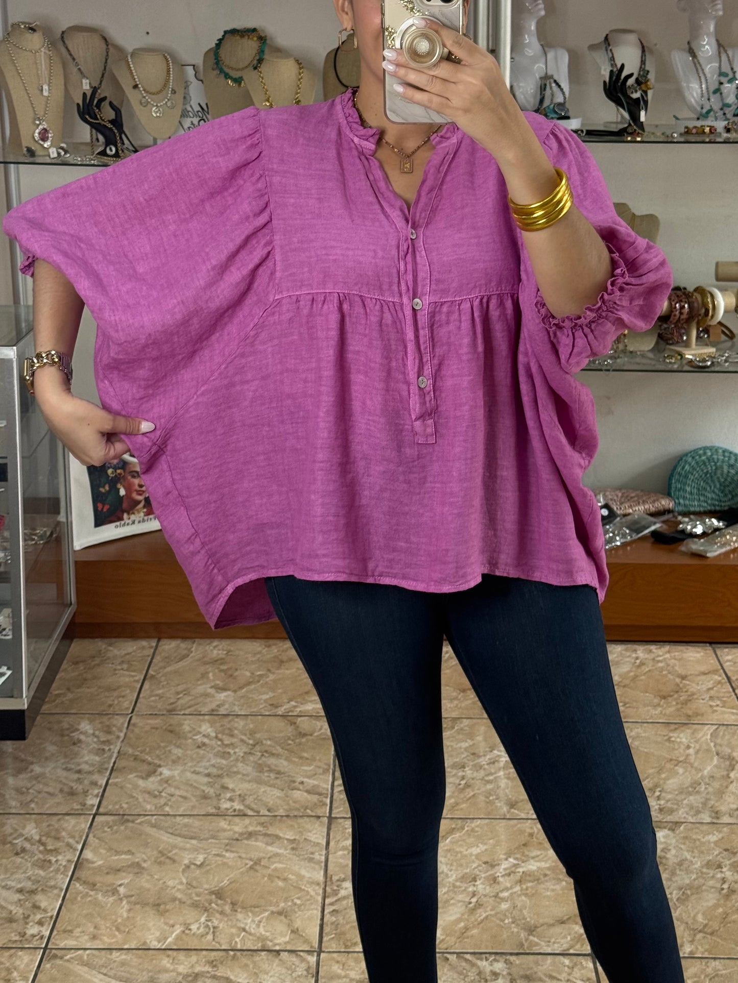 OS Babydoll Linen Top (NO RETURNS OR EXCHANGE)