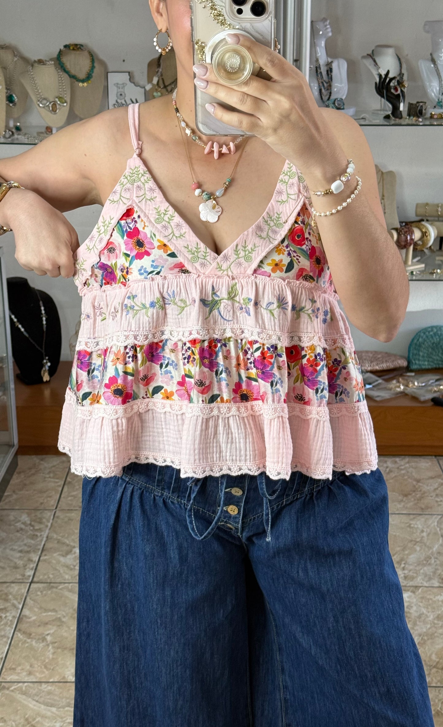 Pink Floral Doll Top