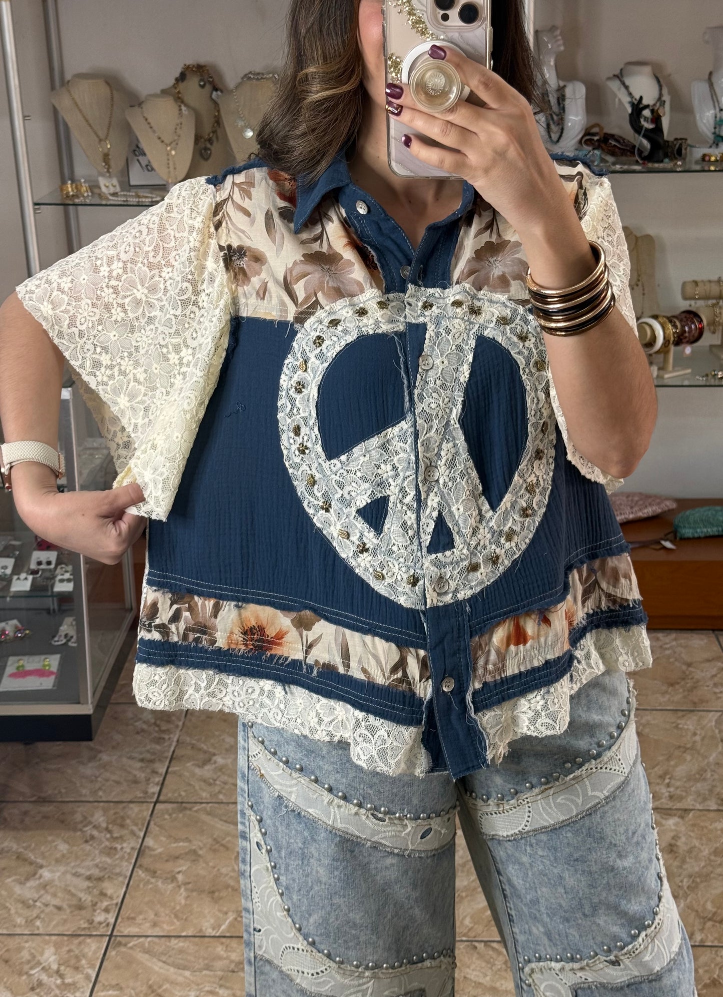 Navy Mix Peace Top
