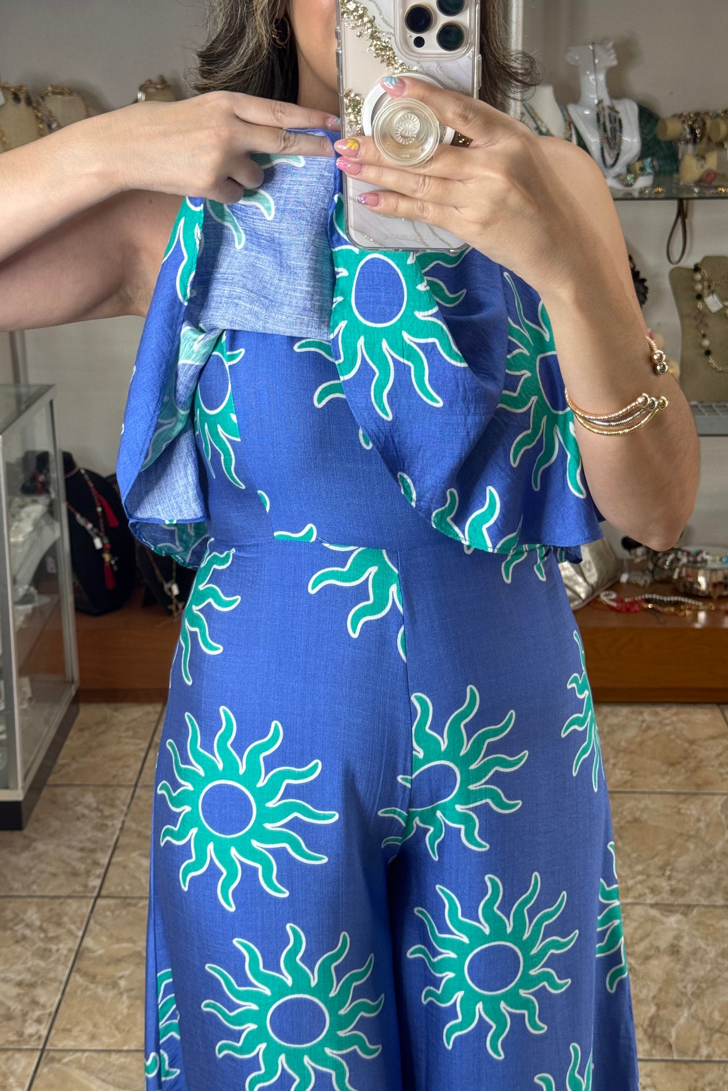 Turquoise Suns Halter Jumpsuit