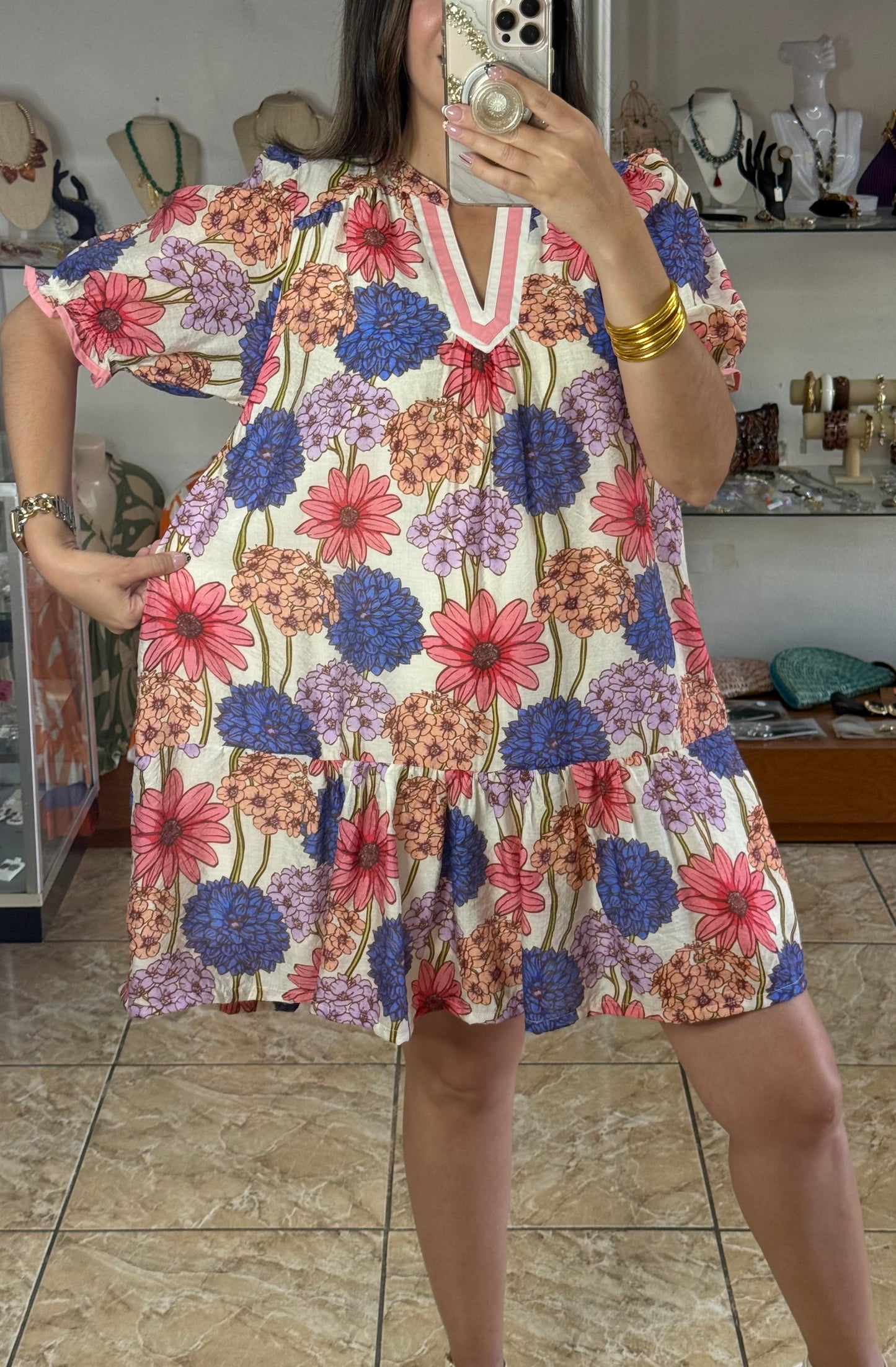 Pink/Purple Mix Floral Mini Dress