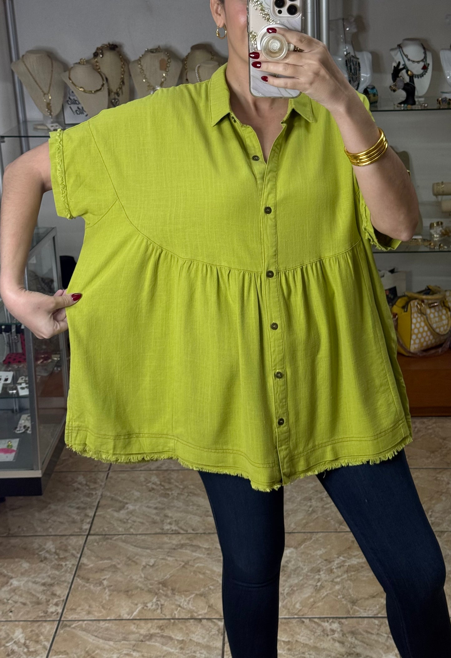 Avocado Green Linen Mix Oversize Top (FINAL SALE)