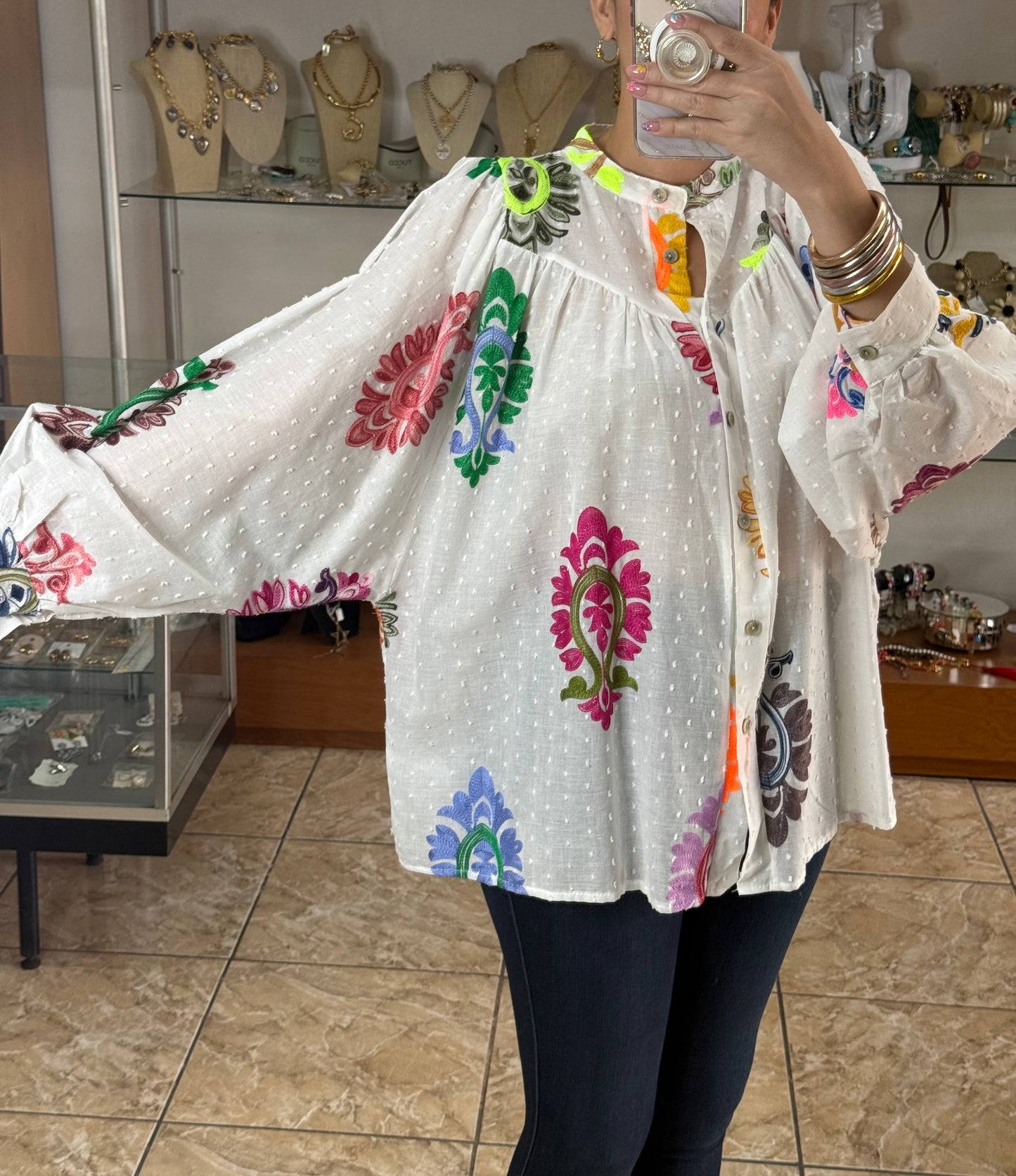 Multicolor Embroidered OS Tunic Top (FINAL SALE)