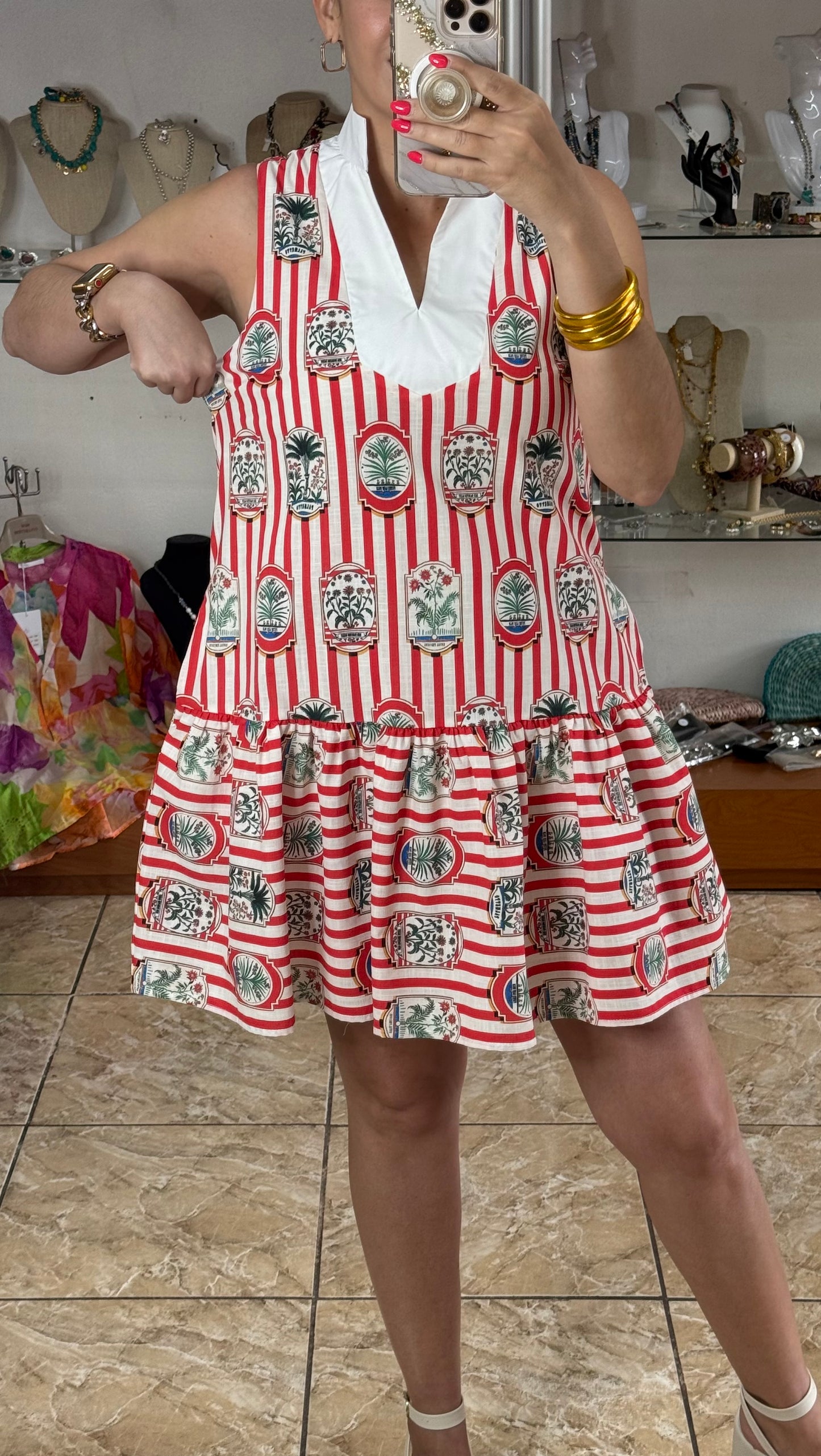 Red Stripes Sleeveless Mini Dress