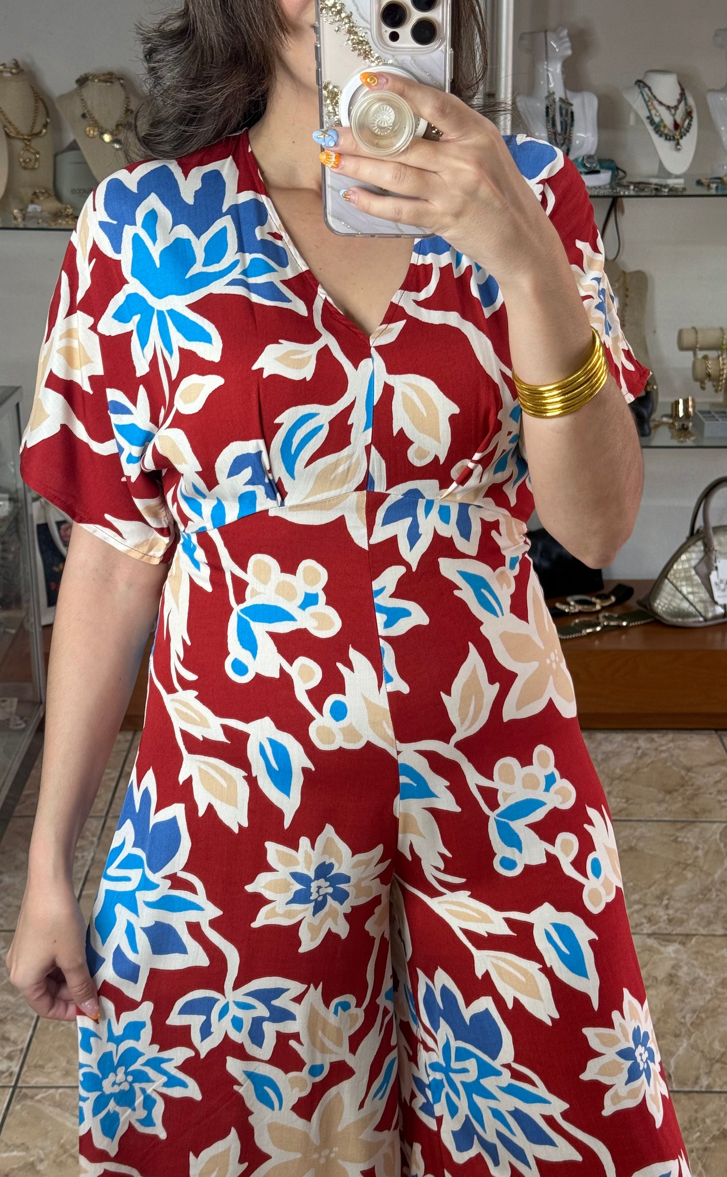 Open Back Printed Jumpsuit