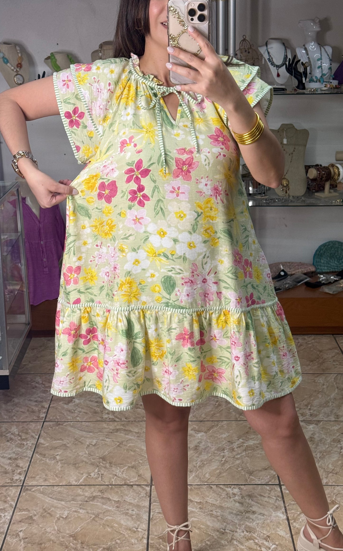 Sage Mix Floral Mini Dress