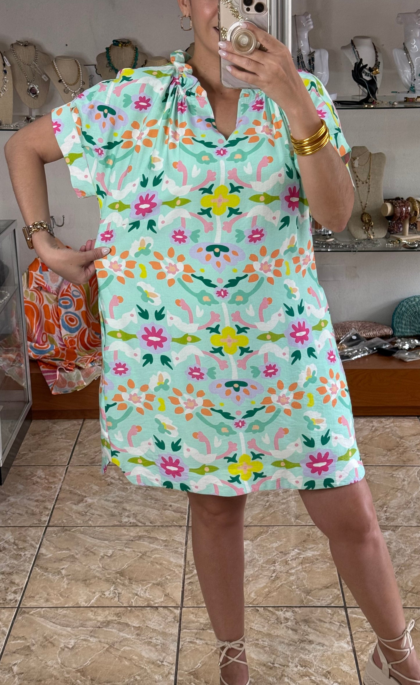 Mint Floral Mini Dress