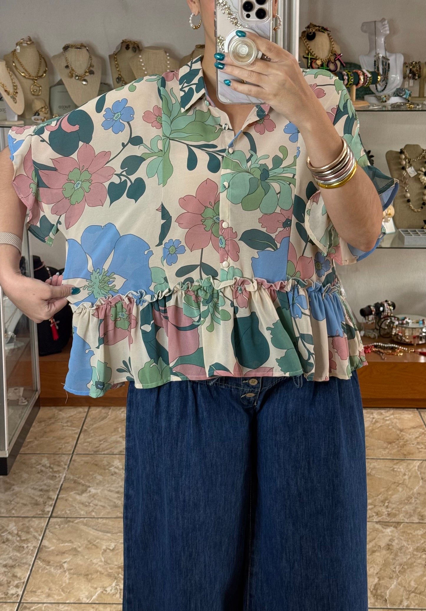 Cream Floral Boho Top