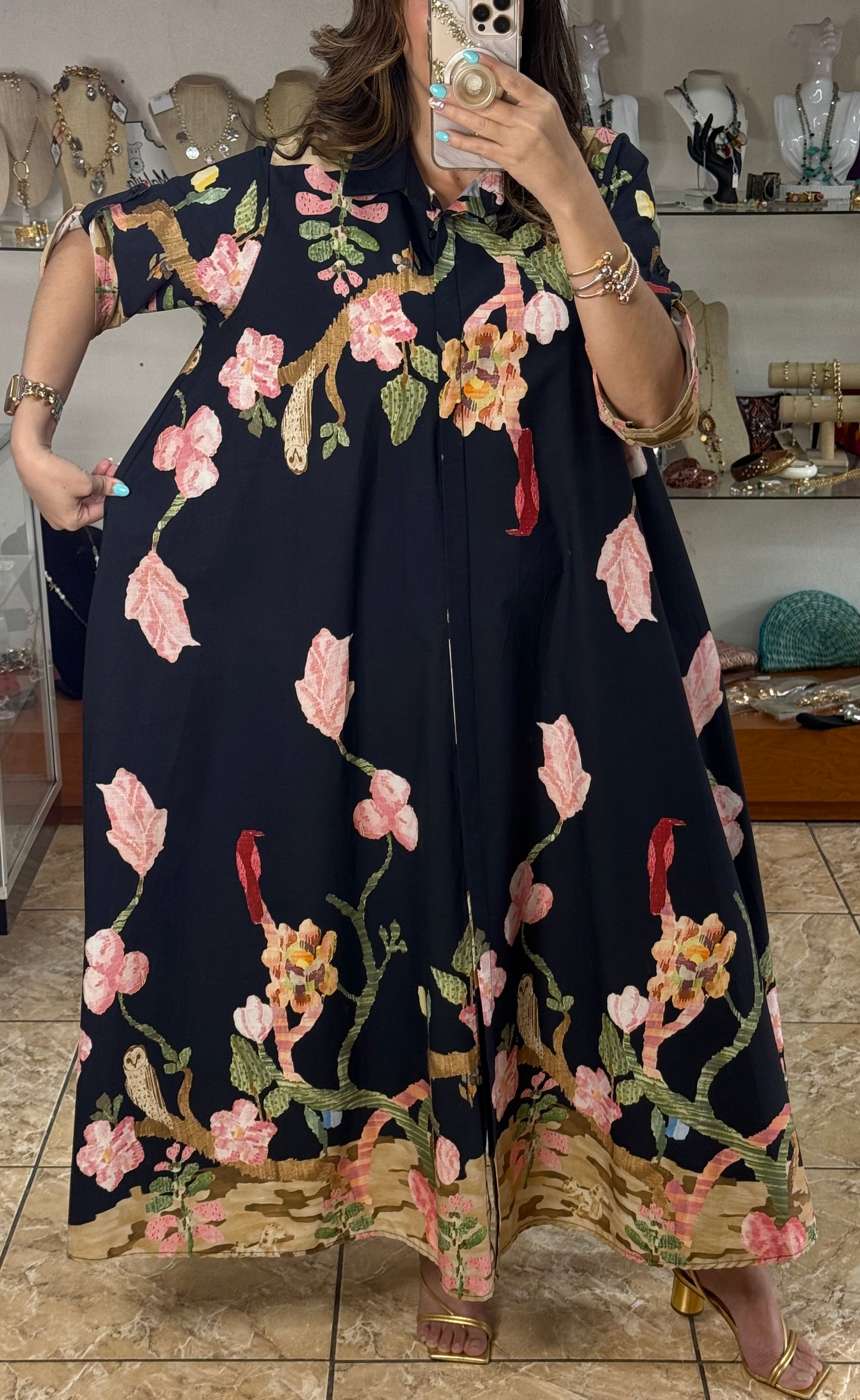 OS Flowers and Birds Maxi Dress (NO RETURNS OR EXCHANGE)