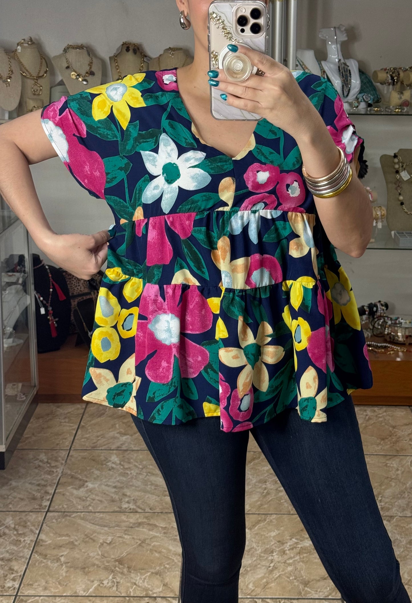 Navy Floral Doll Top