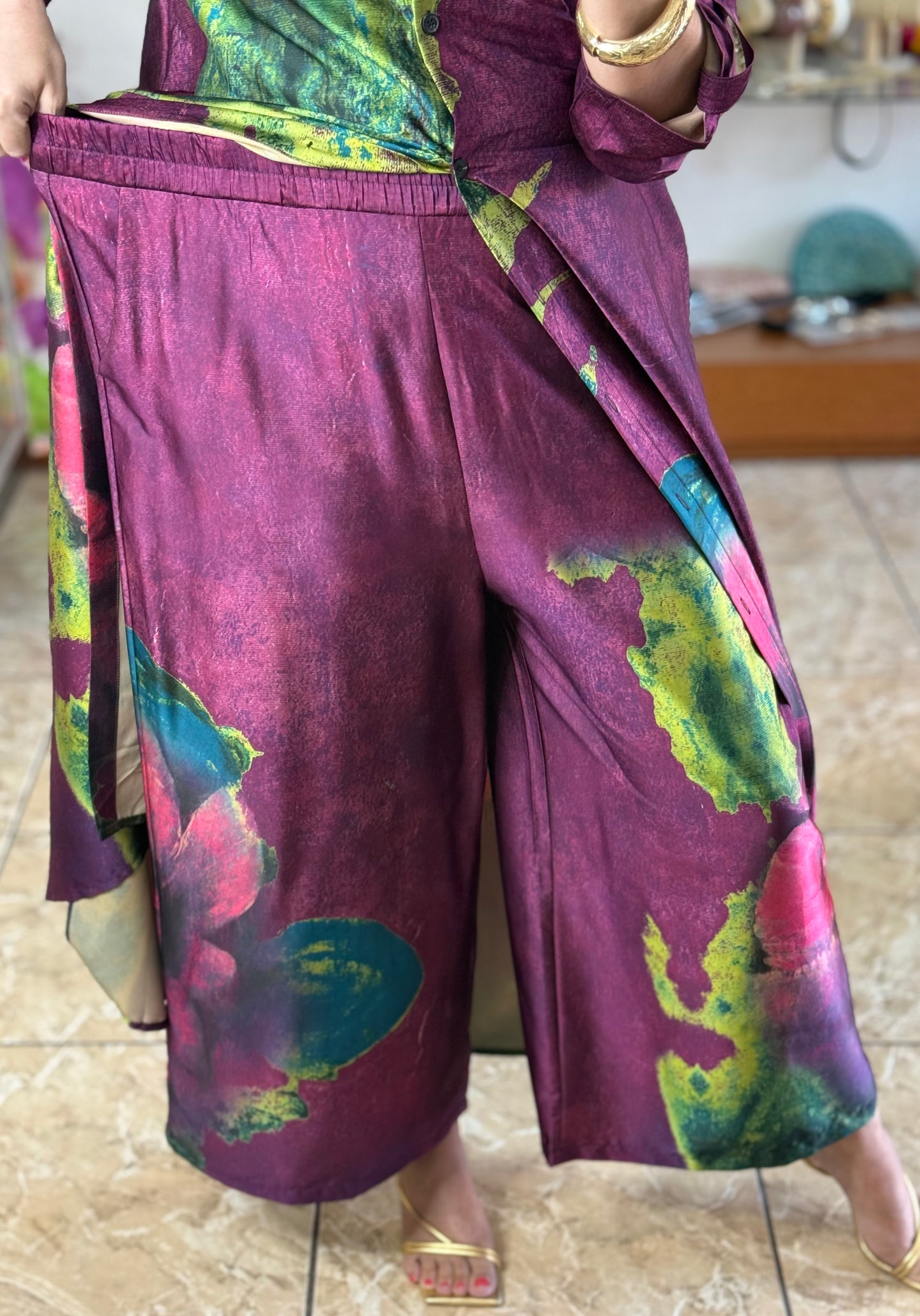 Purple/Green OS Silk Pant Set (NO RETURNS OR EXCHANGE)