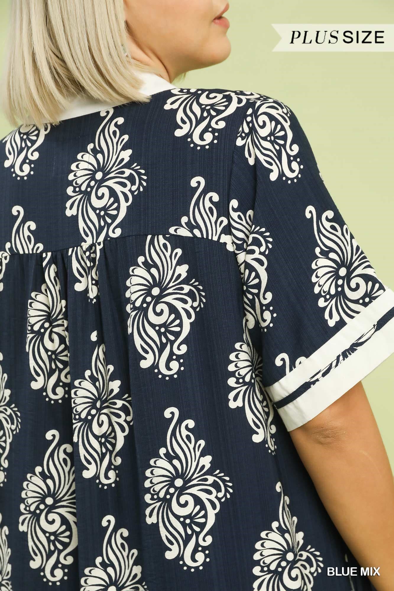 Blue Mix Abstract Print Mini Dress (PLUS)