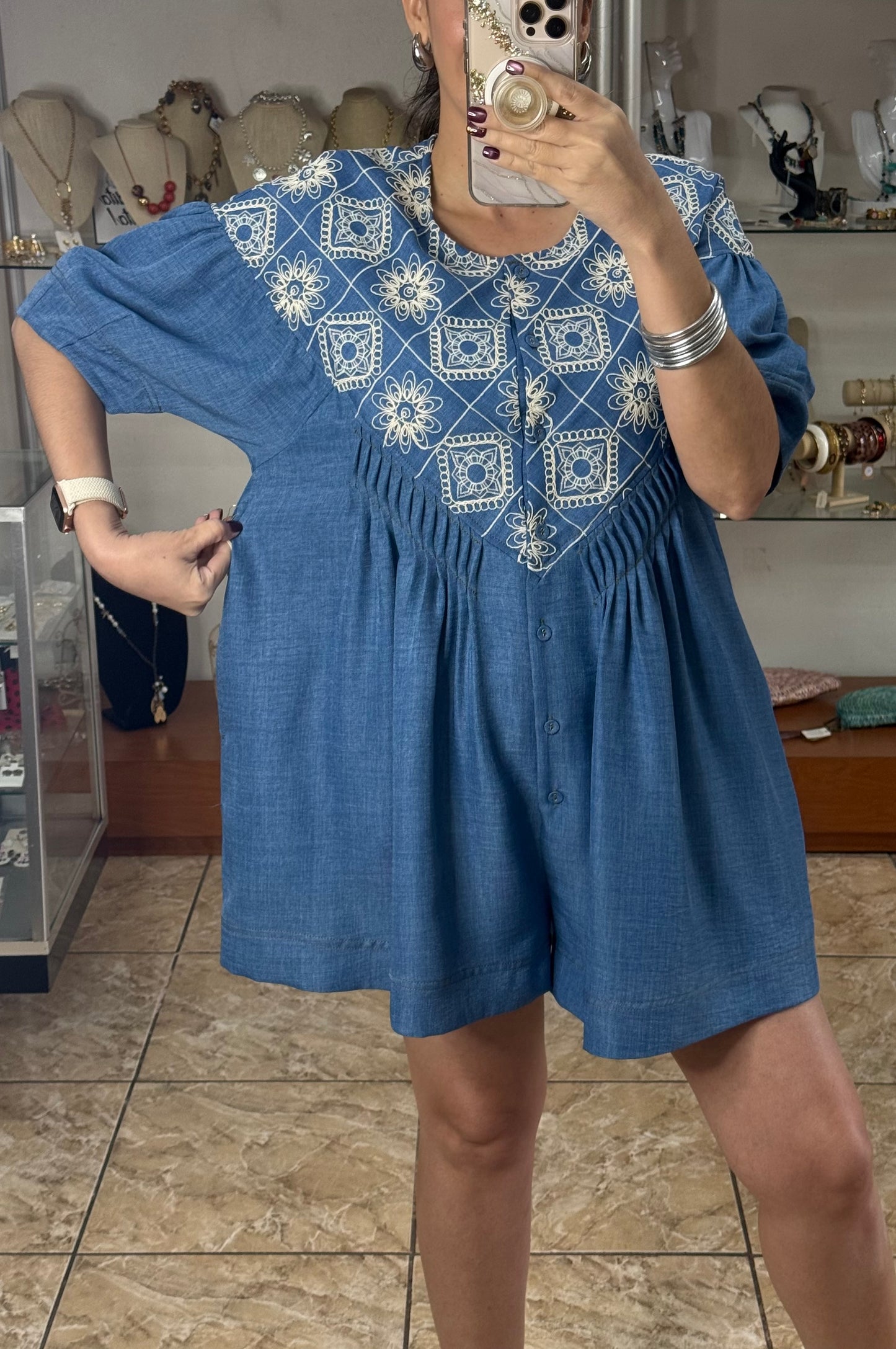Embroidered Blue Romper