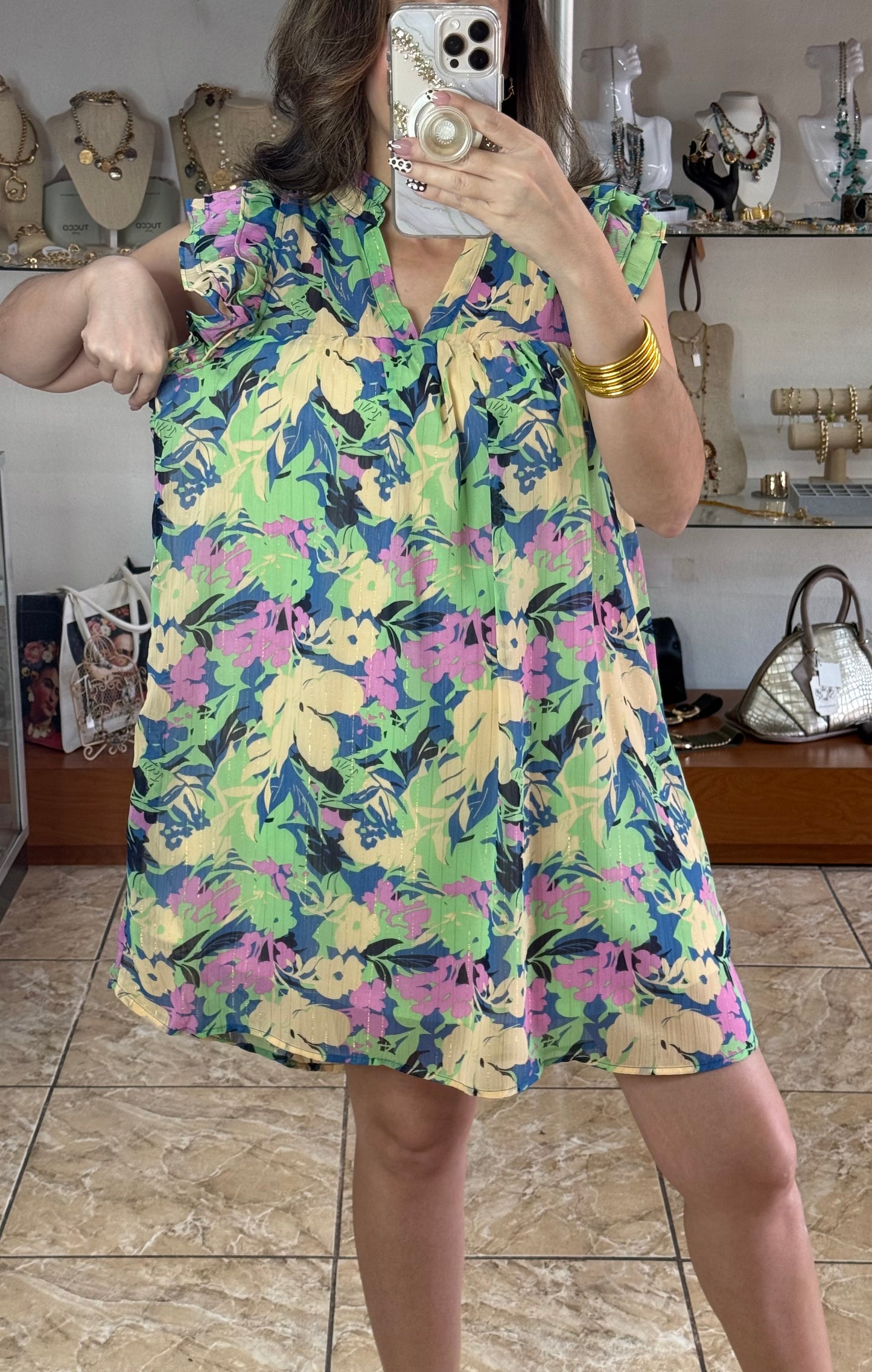 Blue Mix Floral Tiered Dress