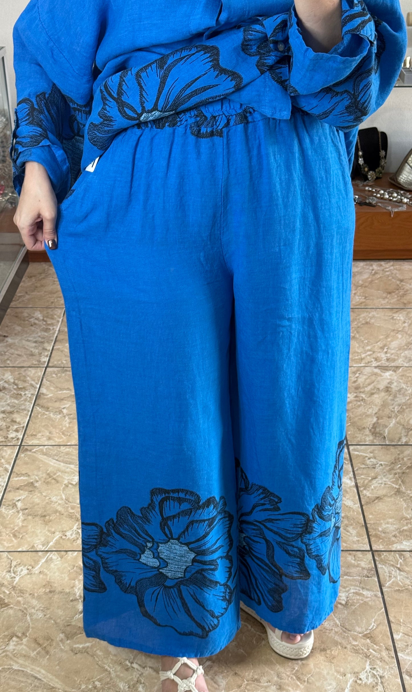 Blue Floral OS Linen Set (FINAL SALE)