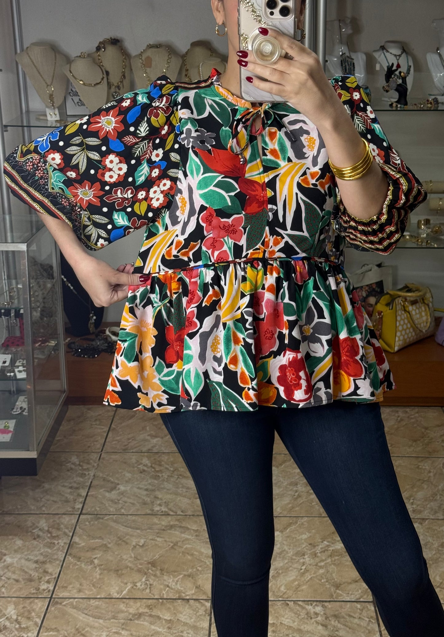 Black/Red Floral Top