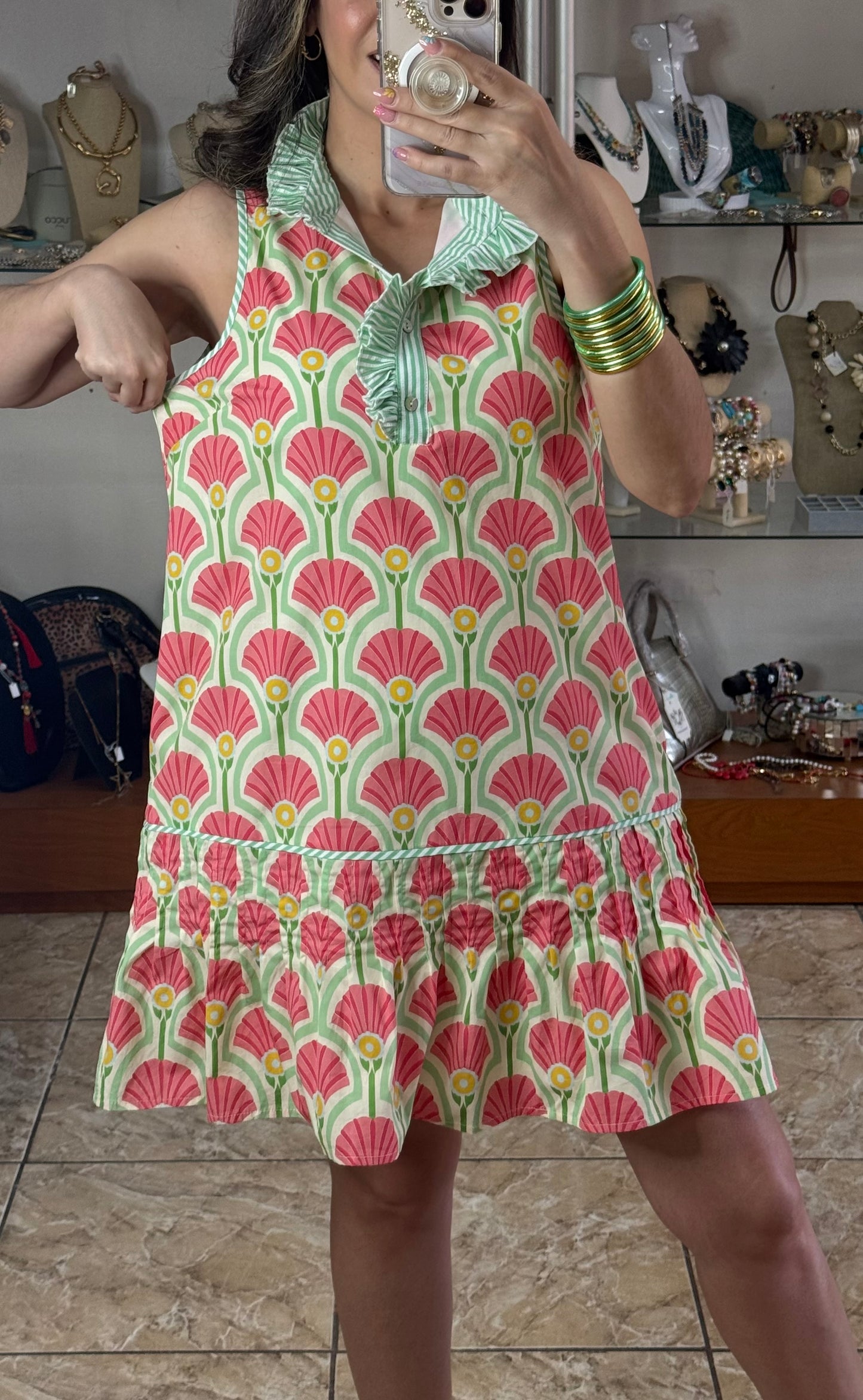 Coral Mix Fan Dress