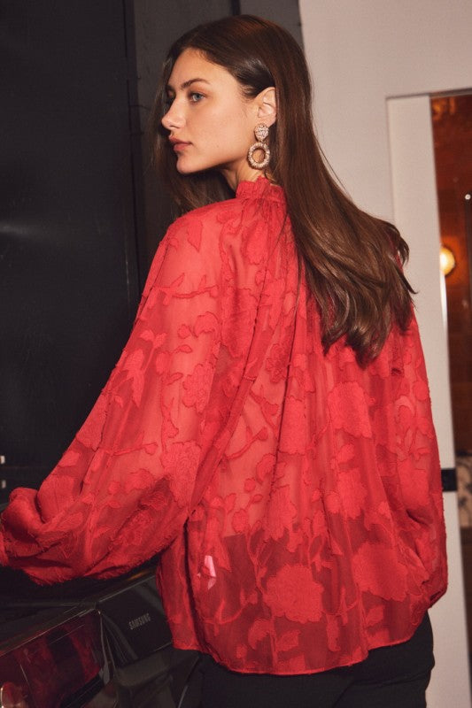 Long Sleeve Red Floral Top (REG AND PLUS)