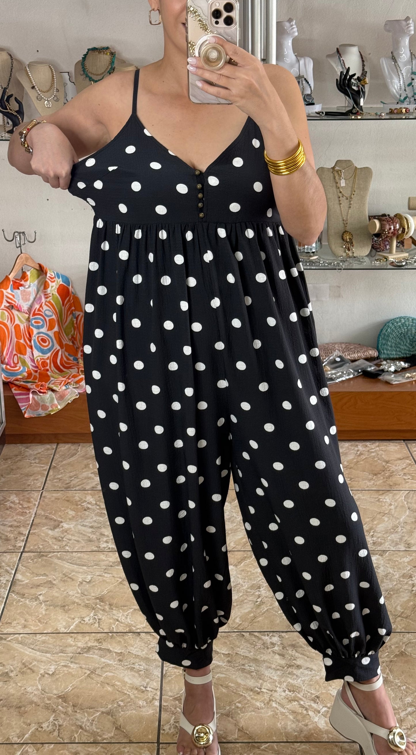 Black Polkadots Harem Jumpsuit