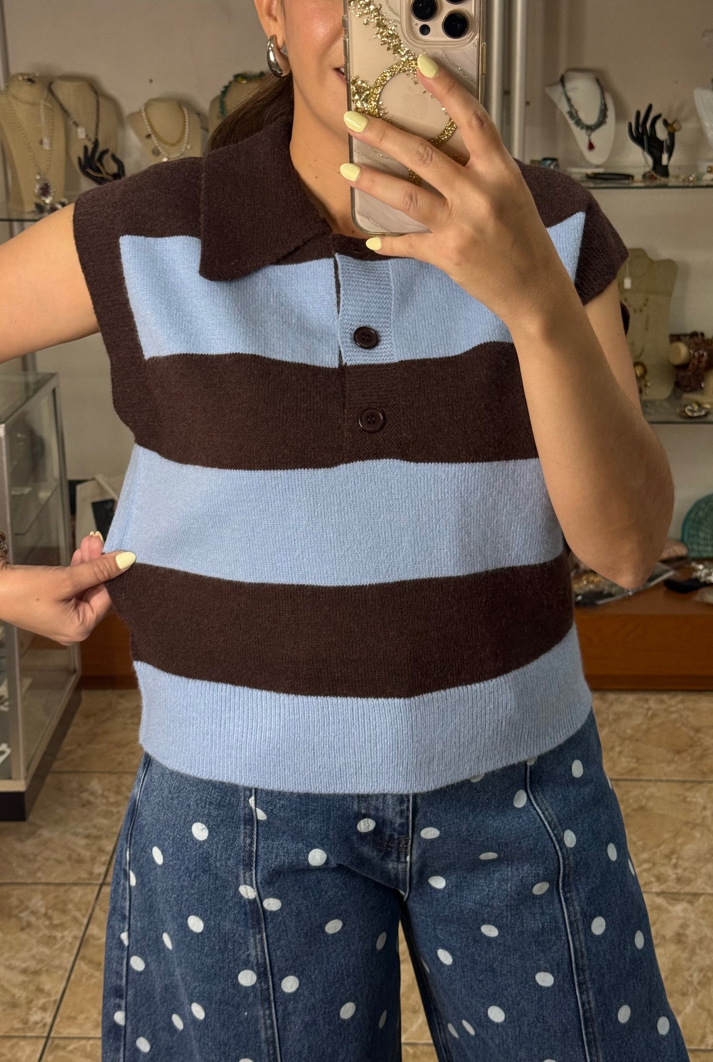 Blue/Brown Stripes Sweater Top