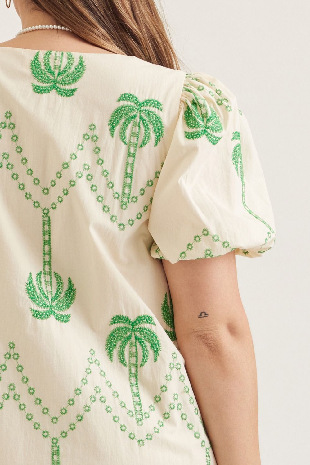 Palm Tree Embroidered Mini Dress (PLUS)
