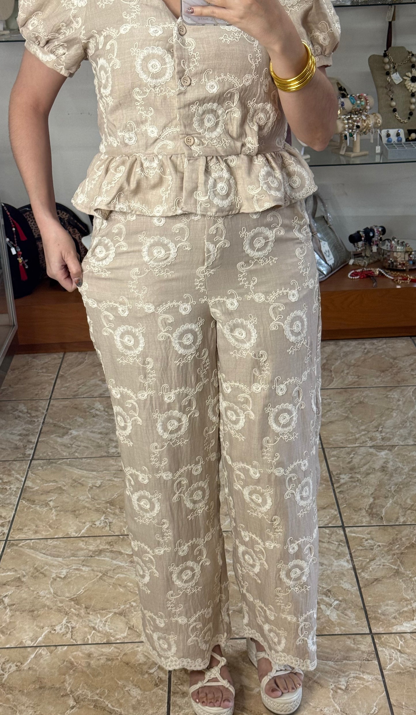 Cream Embroidered Top and Pant Set (FINAL SALE)