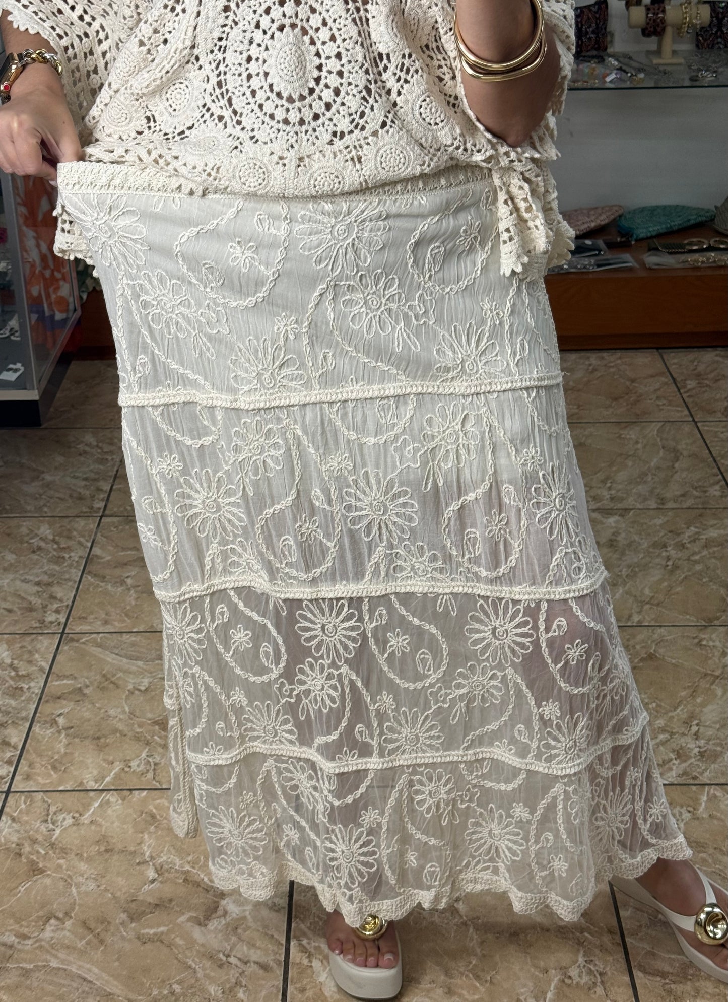 Cream OS Boho Maxi Skirt (NO RETURNS OR EXCHANGE)