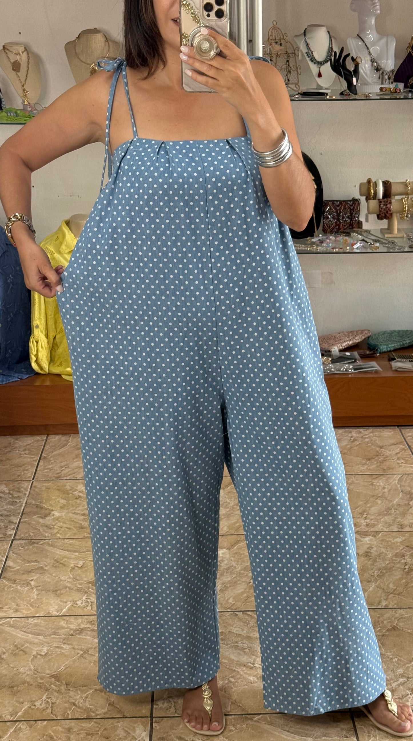 Polkadots Denim Jumpsuit