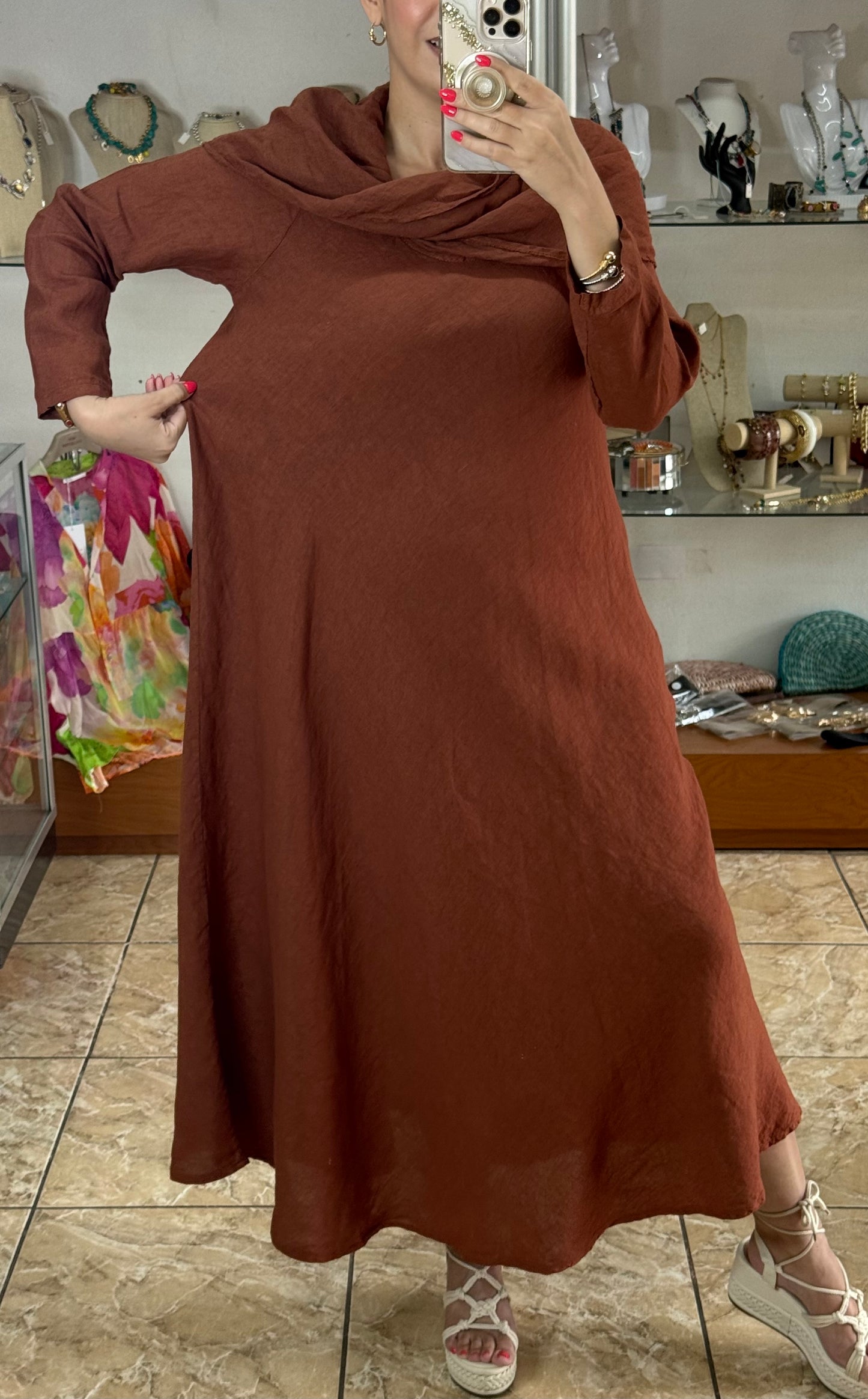 Marena OS Maxi Linen Dress (NO RETURNS OR EXCHANGE)