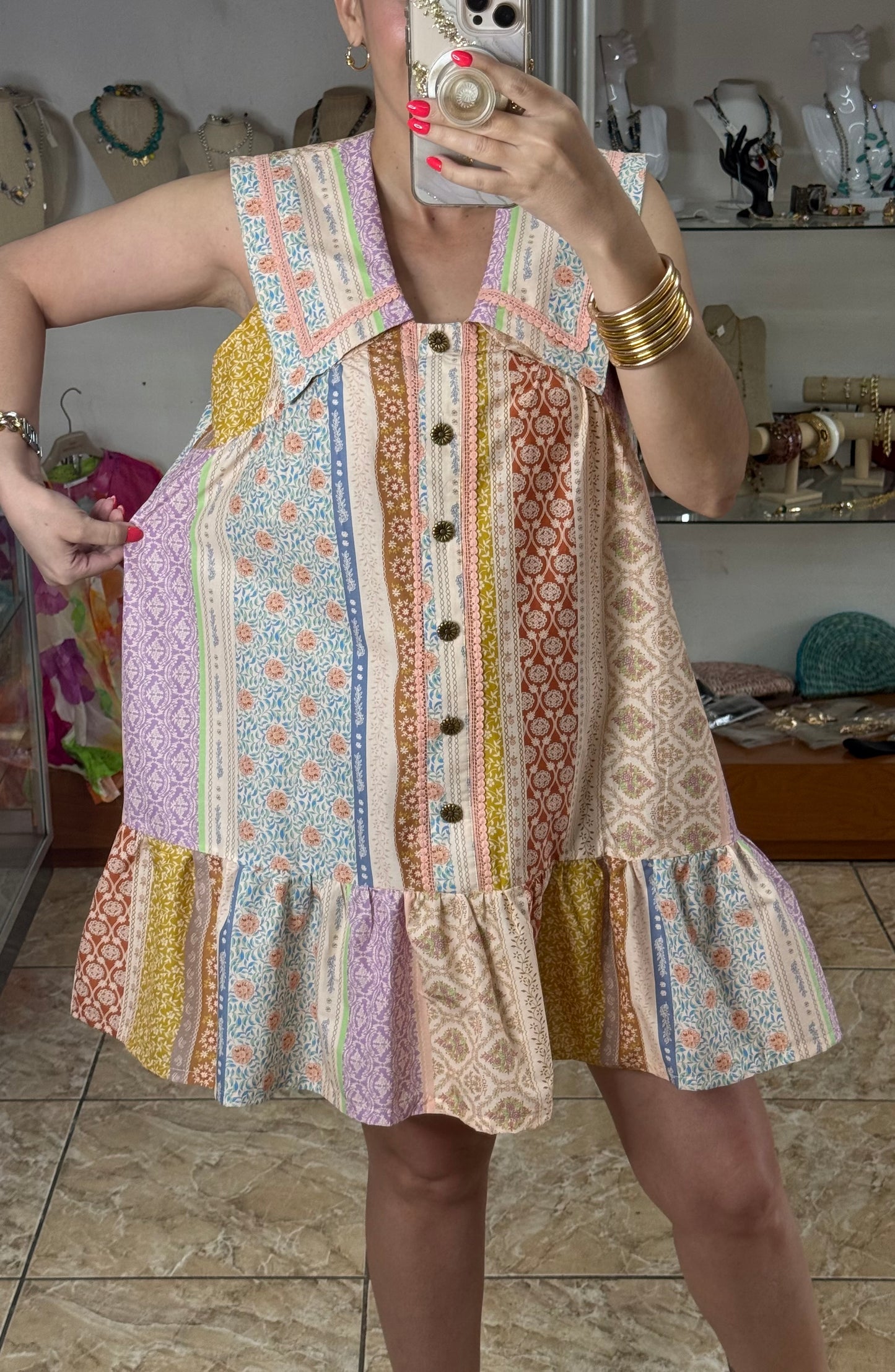 Blush Mix Boho Mini Dress