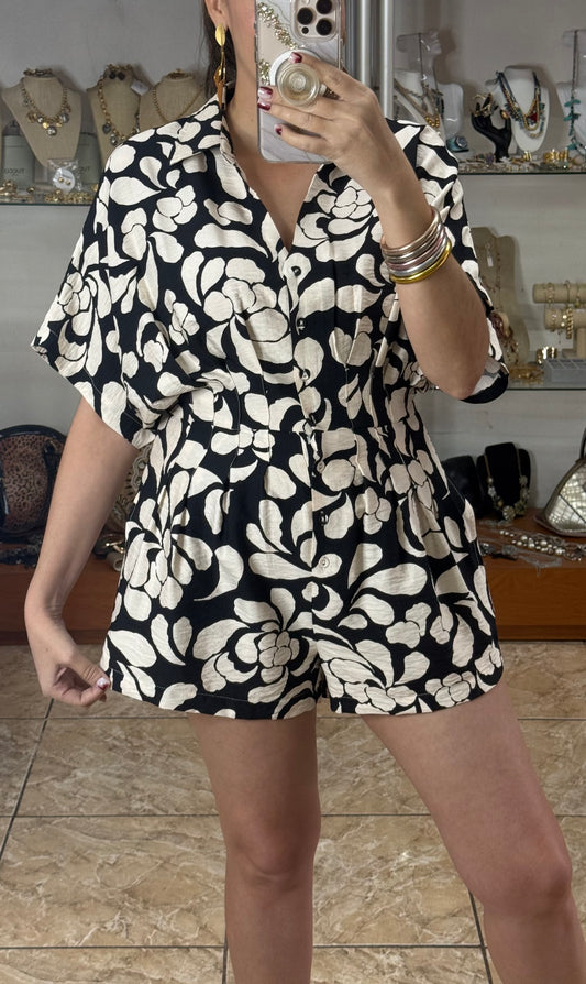 Black/Cream Floral Romper