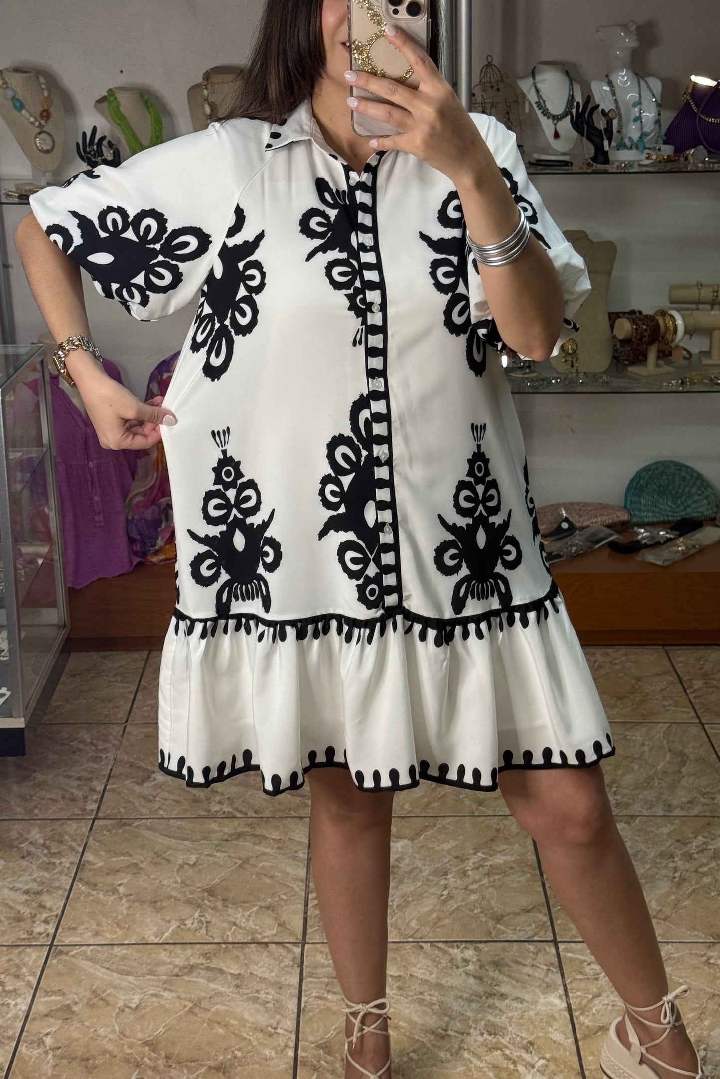 Off White/Black Mini Dress