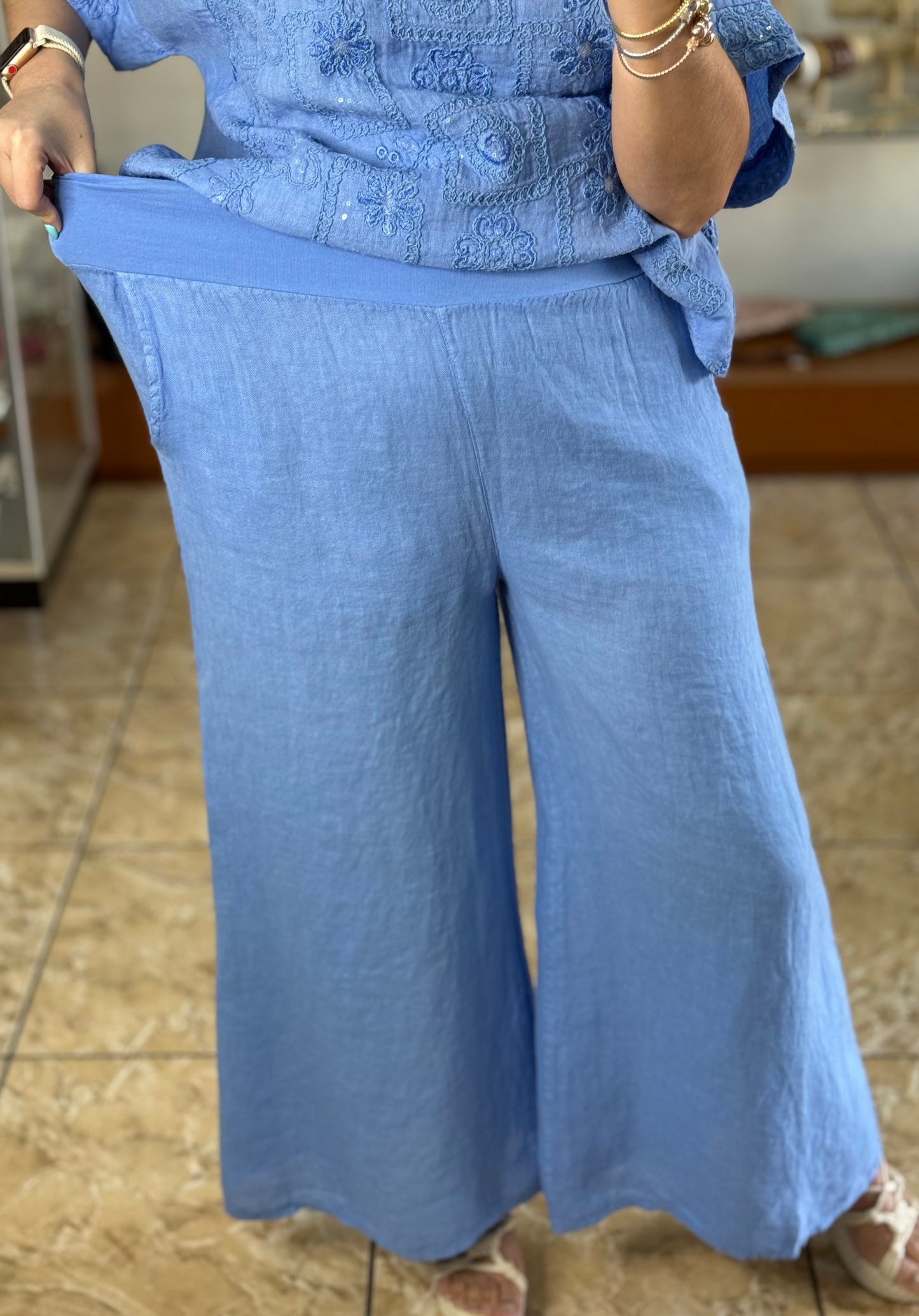 OS Embroidered Top and Pant Linen Set (NO RETURNS OR EXCHANGE)