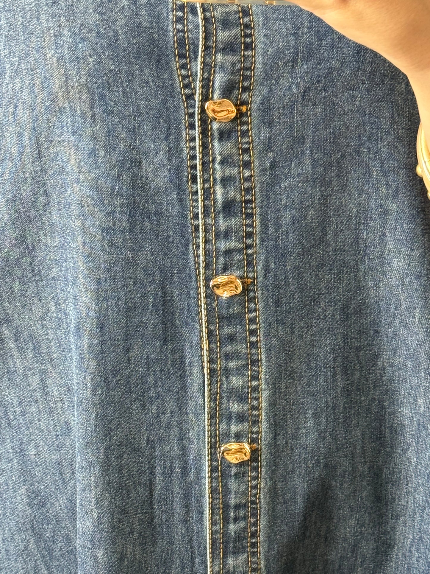 Gold Buttons Denim Maxi Dress
