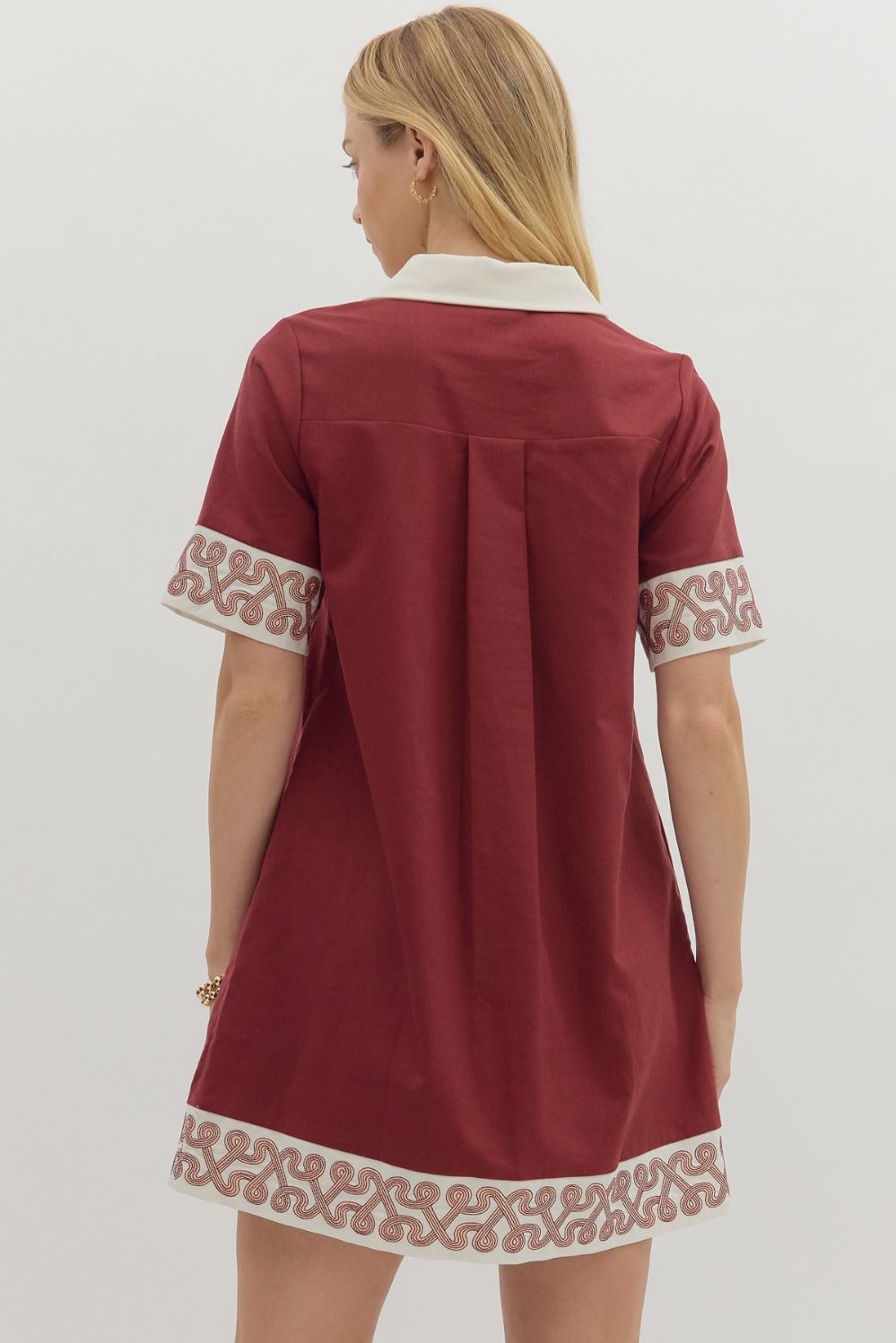 Burgundy Short Sleeve Mini Dress