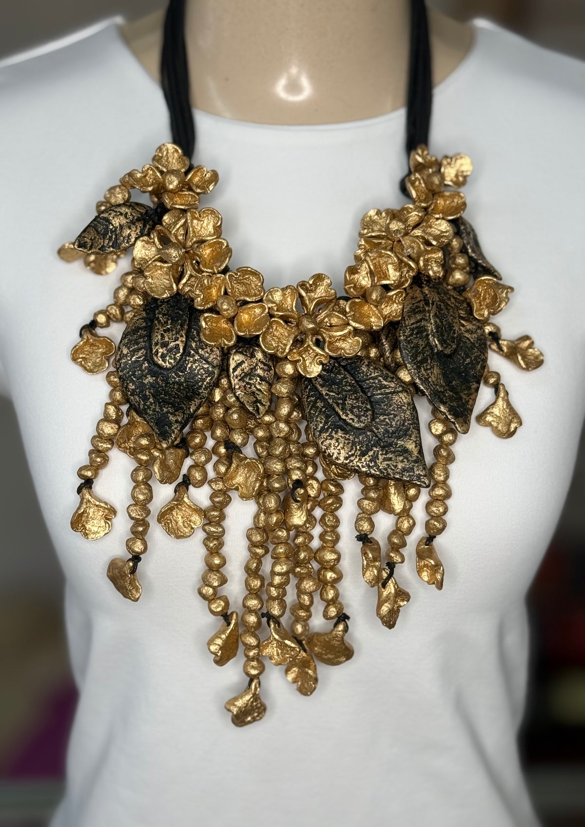 Black & Gold Floral Necklace (FINAL SALE)