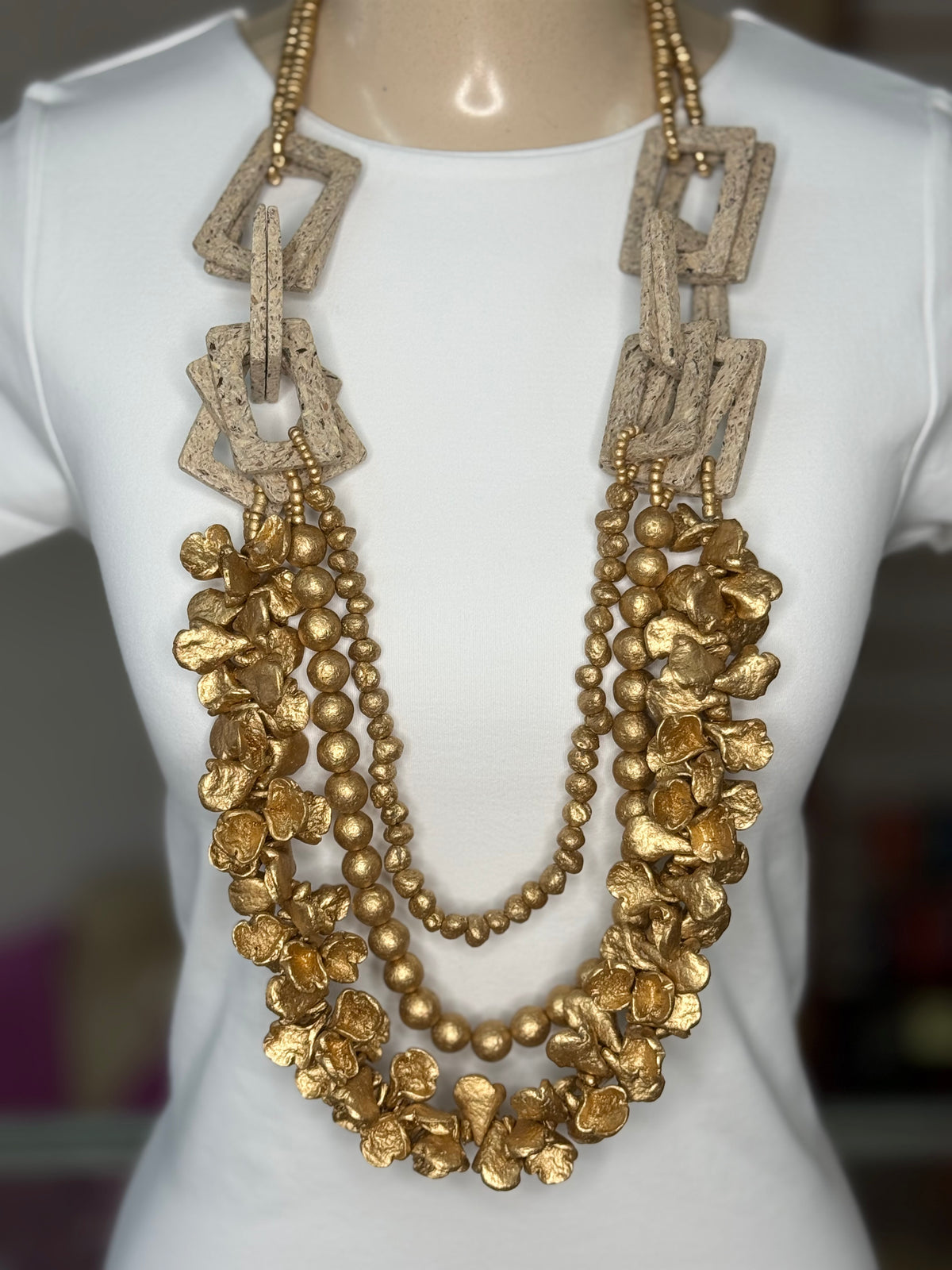 Artisan Earth & Gold Layered Bib (FINAL SALE)