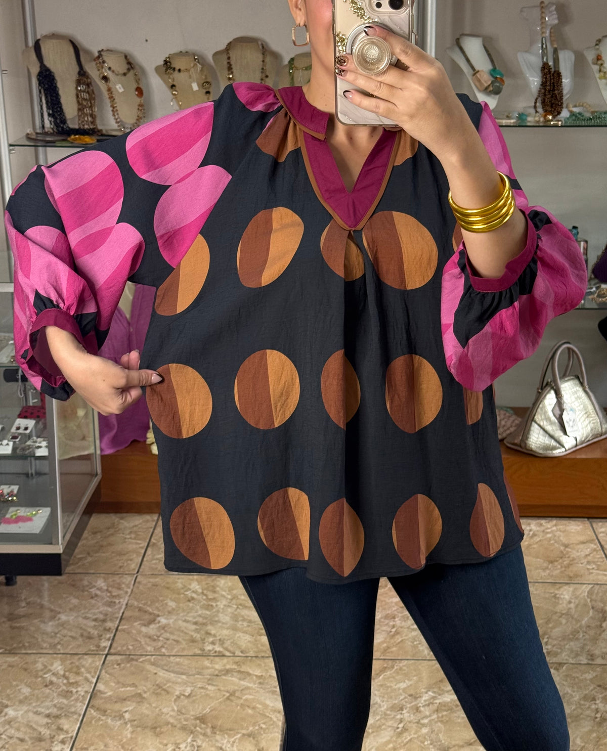 Long Sleeves Polka Dots Top