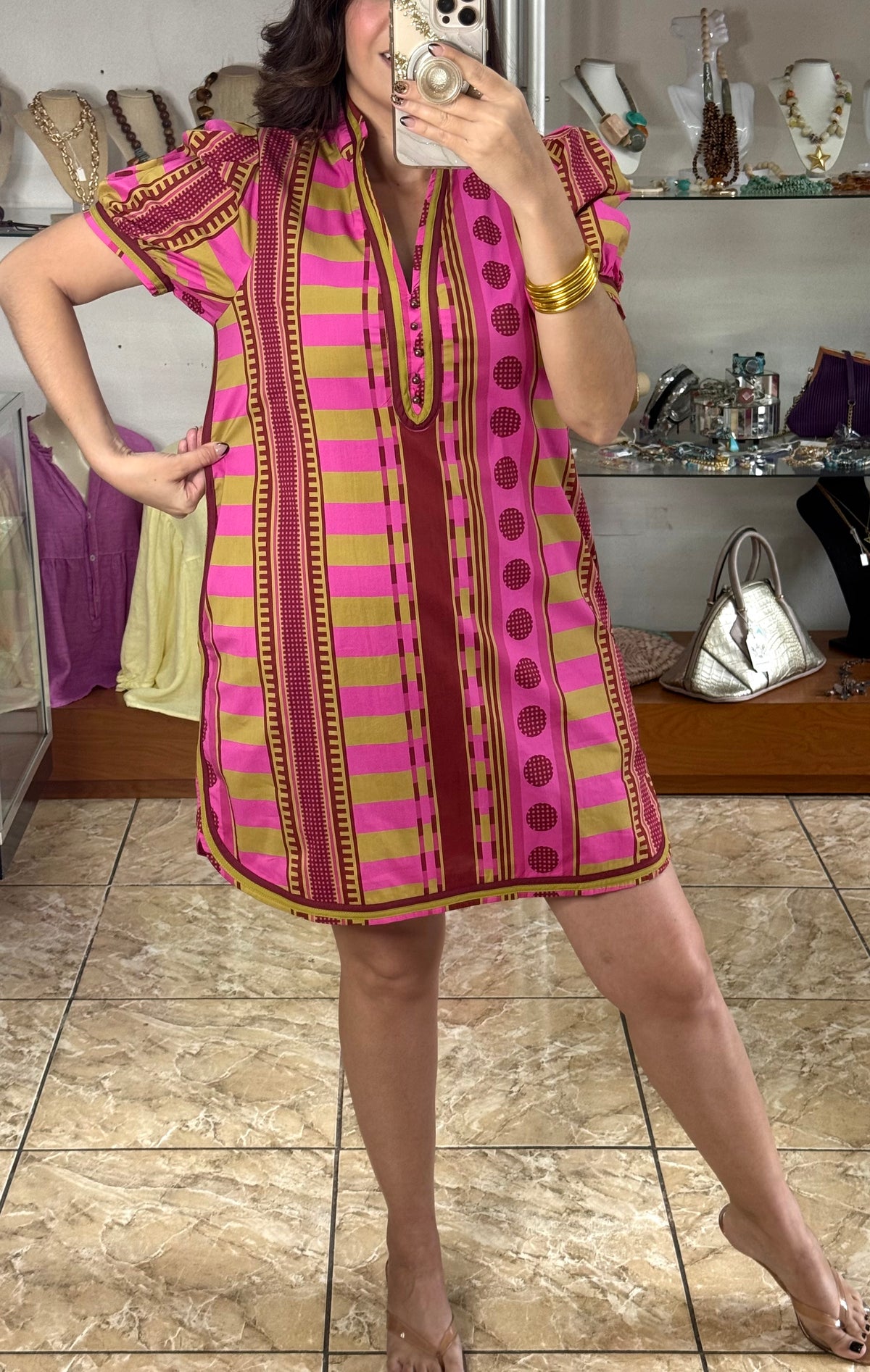 Plum Mix Puff Sleeves Mini Dress